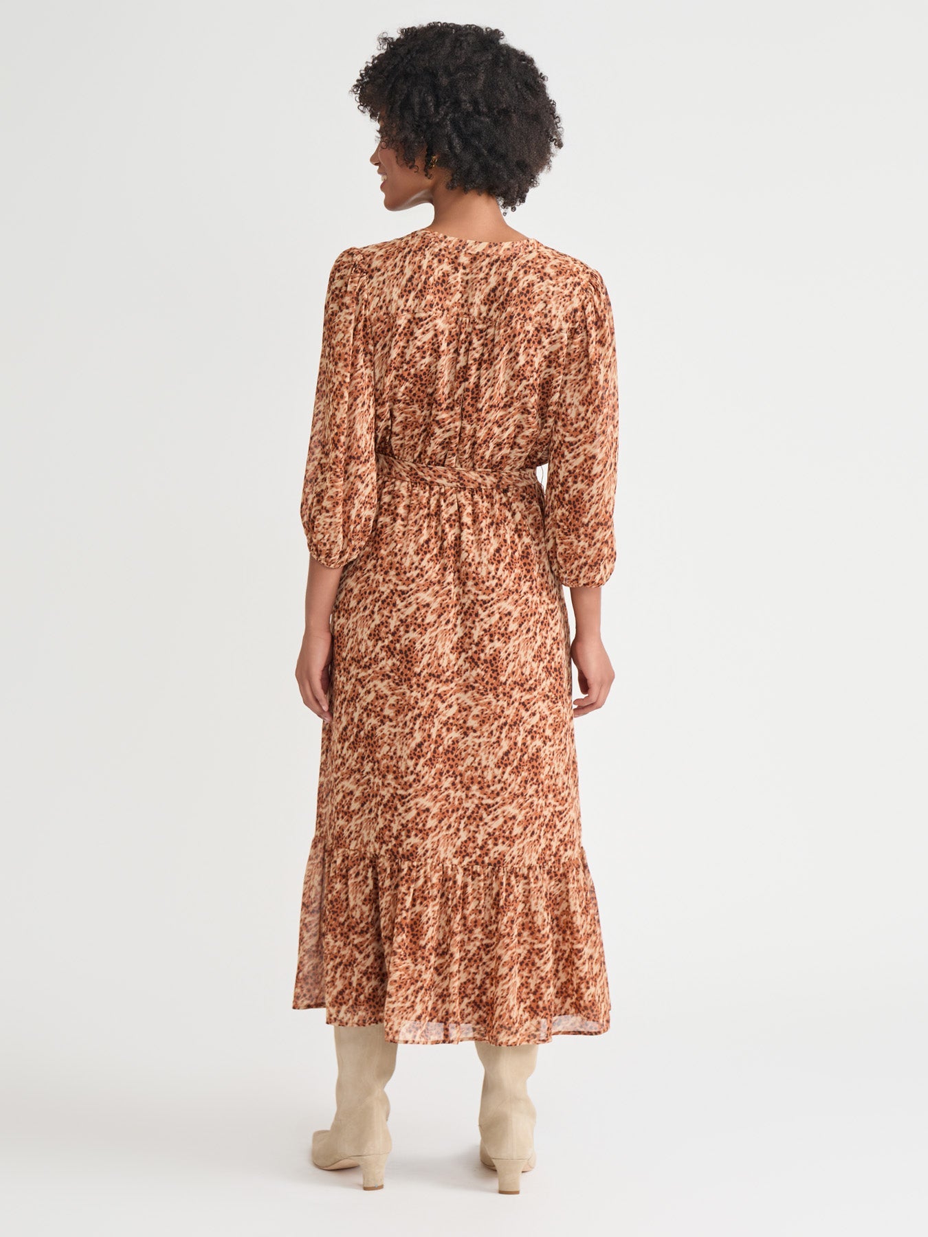 V-Neck Belted Maxi Dress, Printed Chiffon