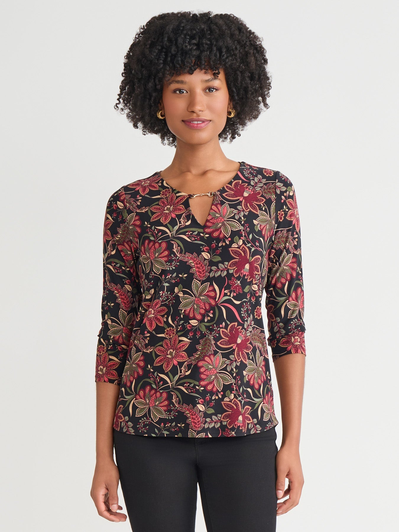 Keyhole Neck Floral Pullover Top