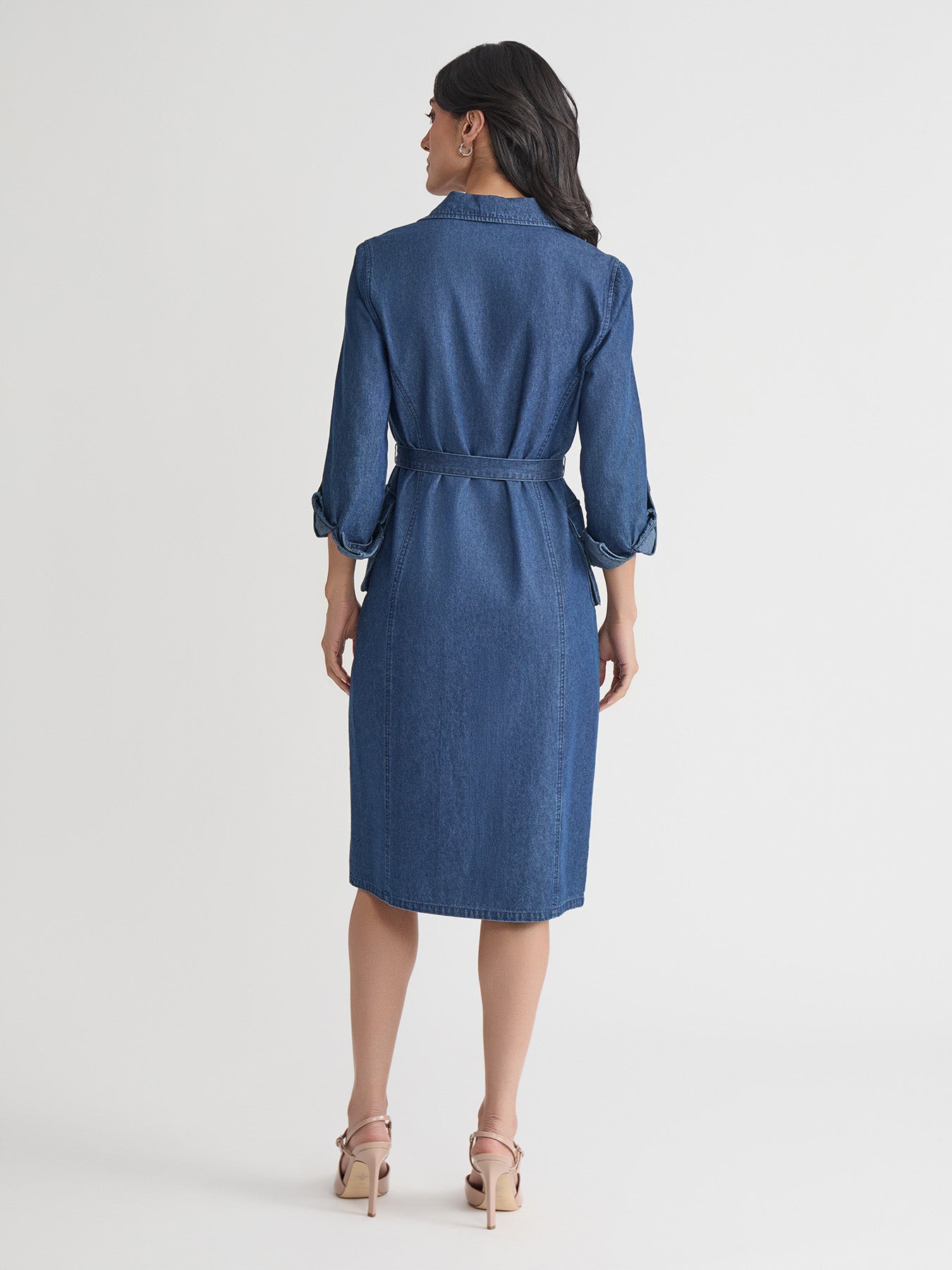 Petite Cargo Pocket Shirt Dress, Chambray