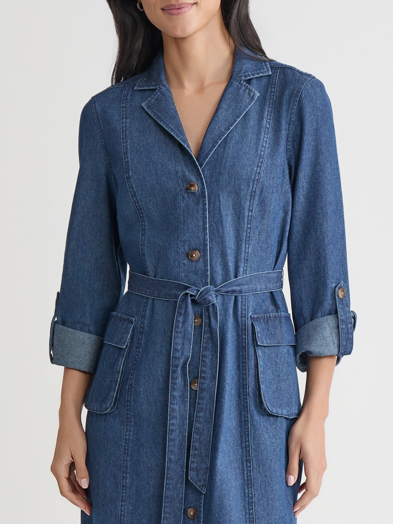 Petite Cargo Pocket Shirt Dress, Chambray