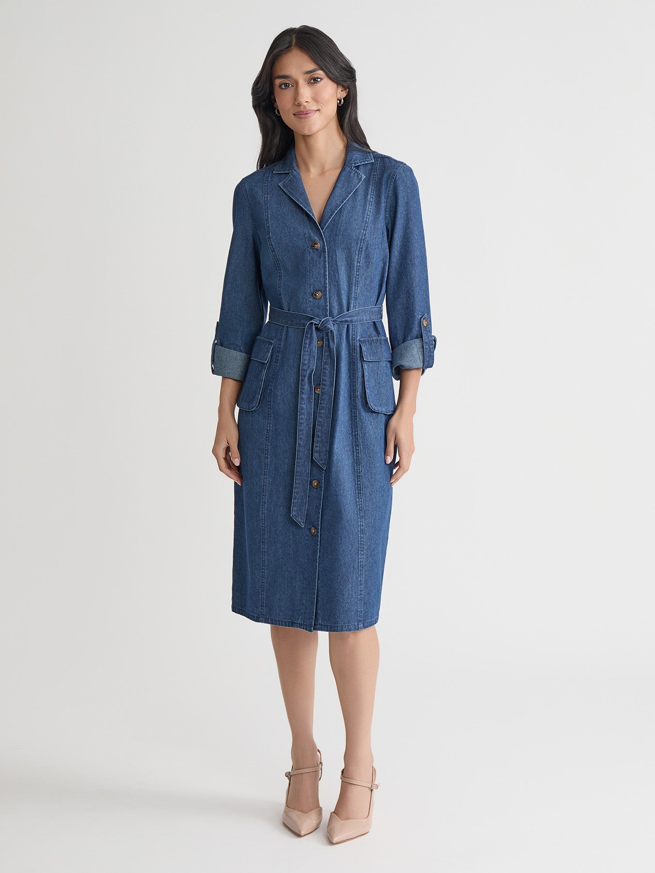 Petite Cargo Pocket Shirt Dress, Chambray