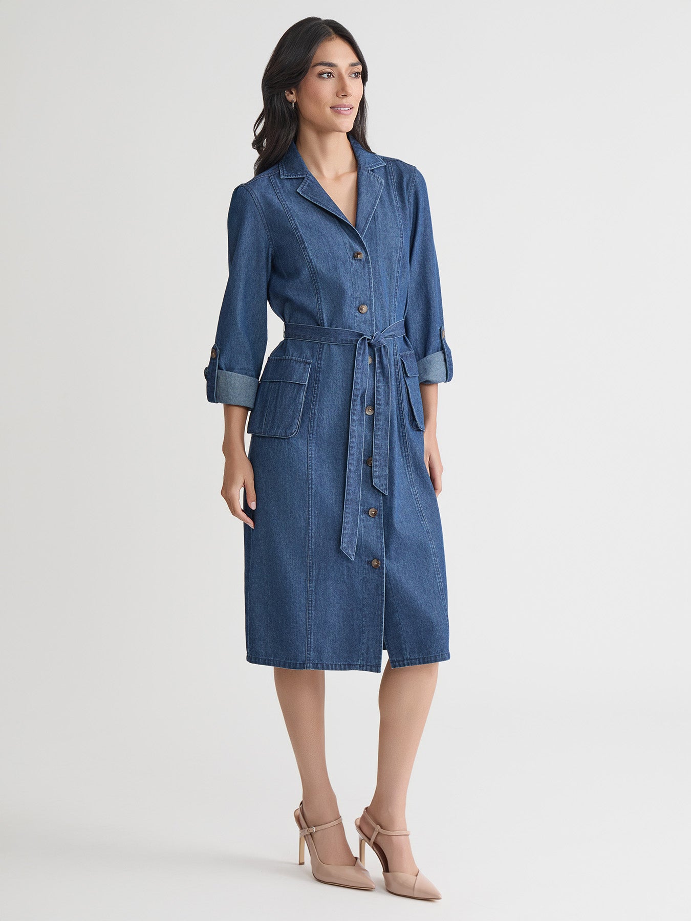 Petite Cargo Pocket Shirt Dress, Chambray