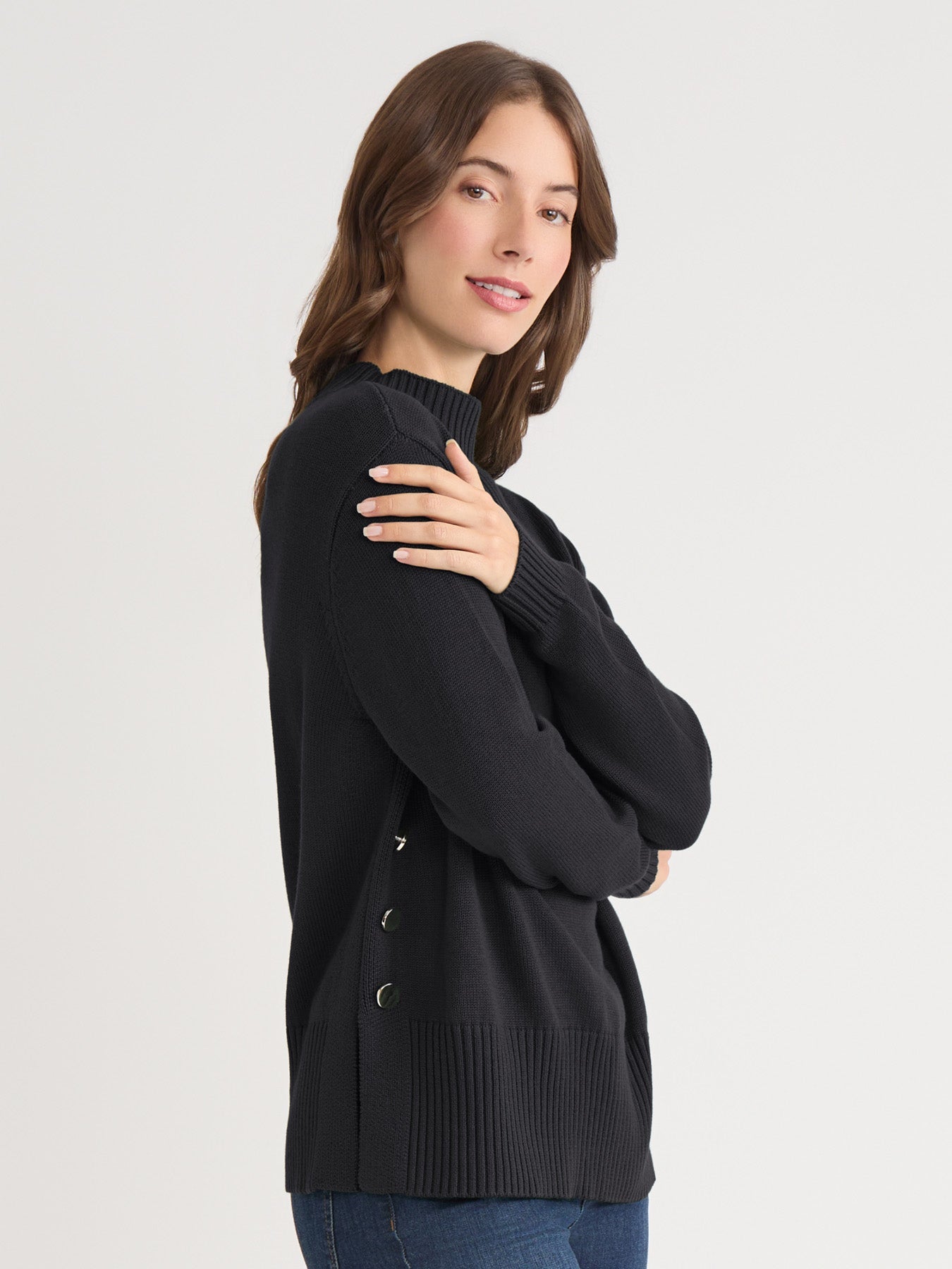 Side Button Sweater Mock Neck Sweater