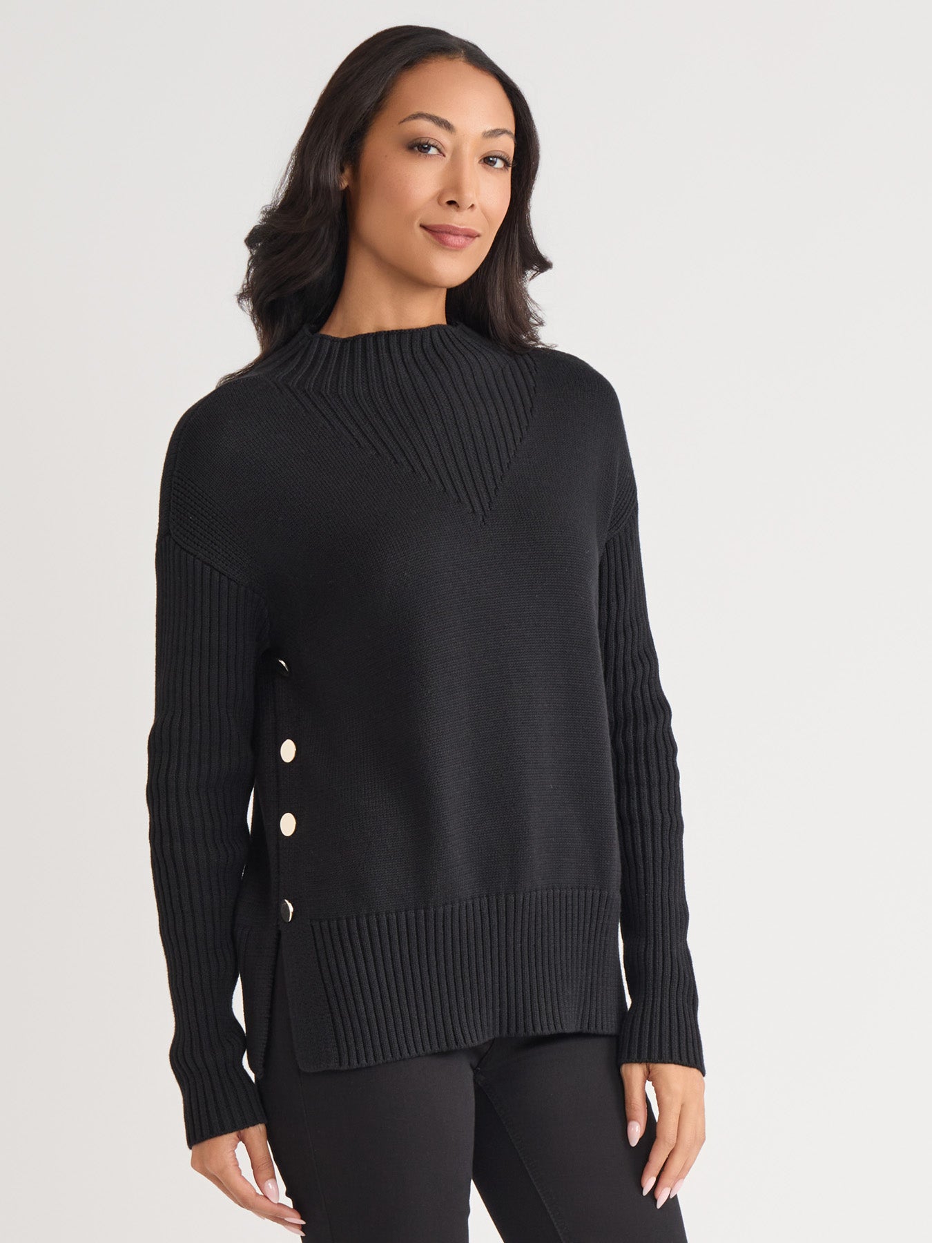 Side Button Sweater Mock Neck Sweater