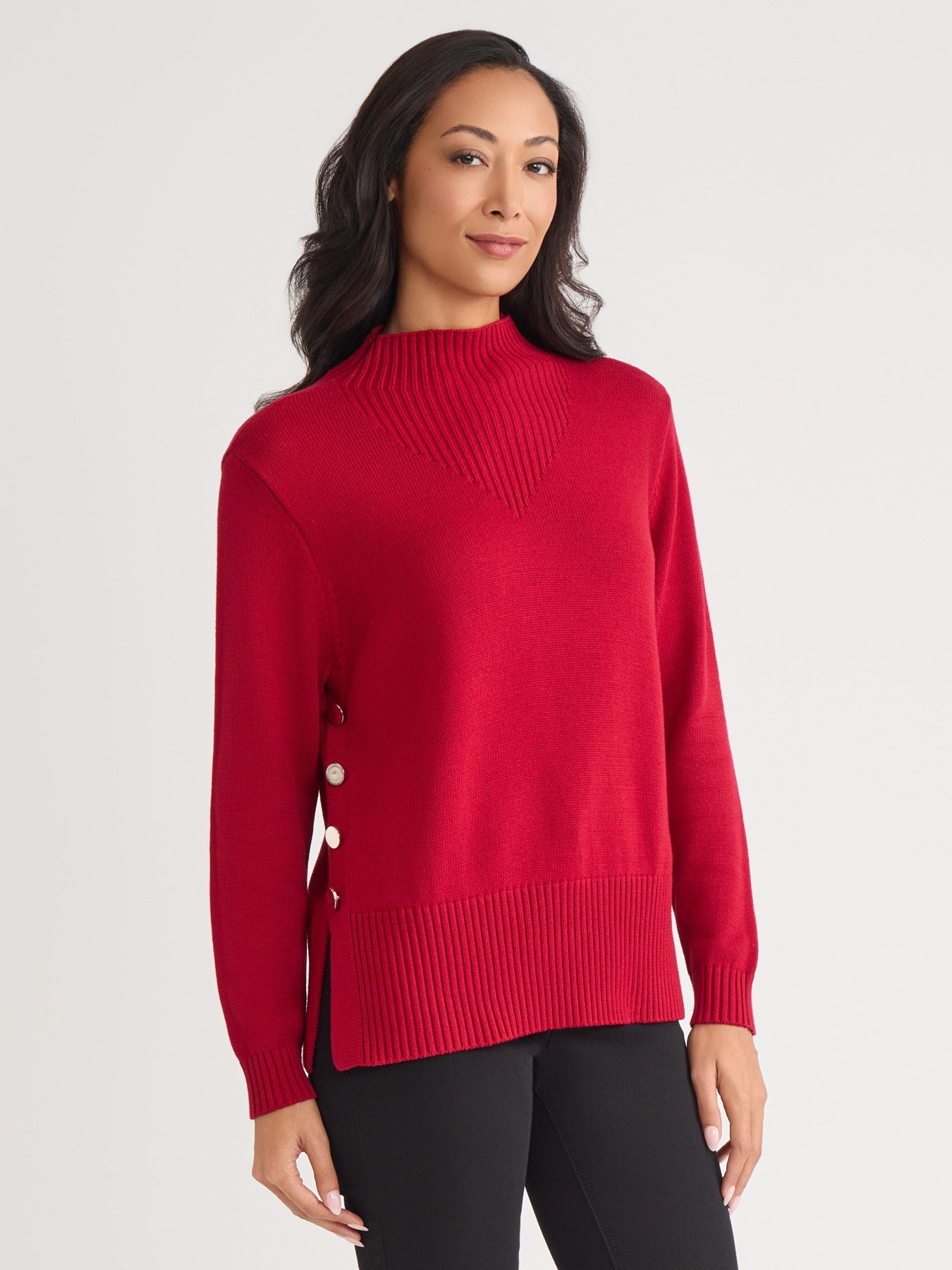 Side Button Sweater Mock Neck Sweater
