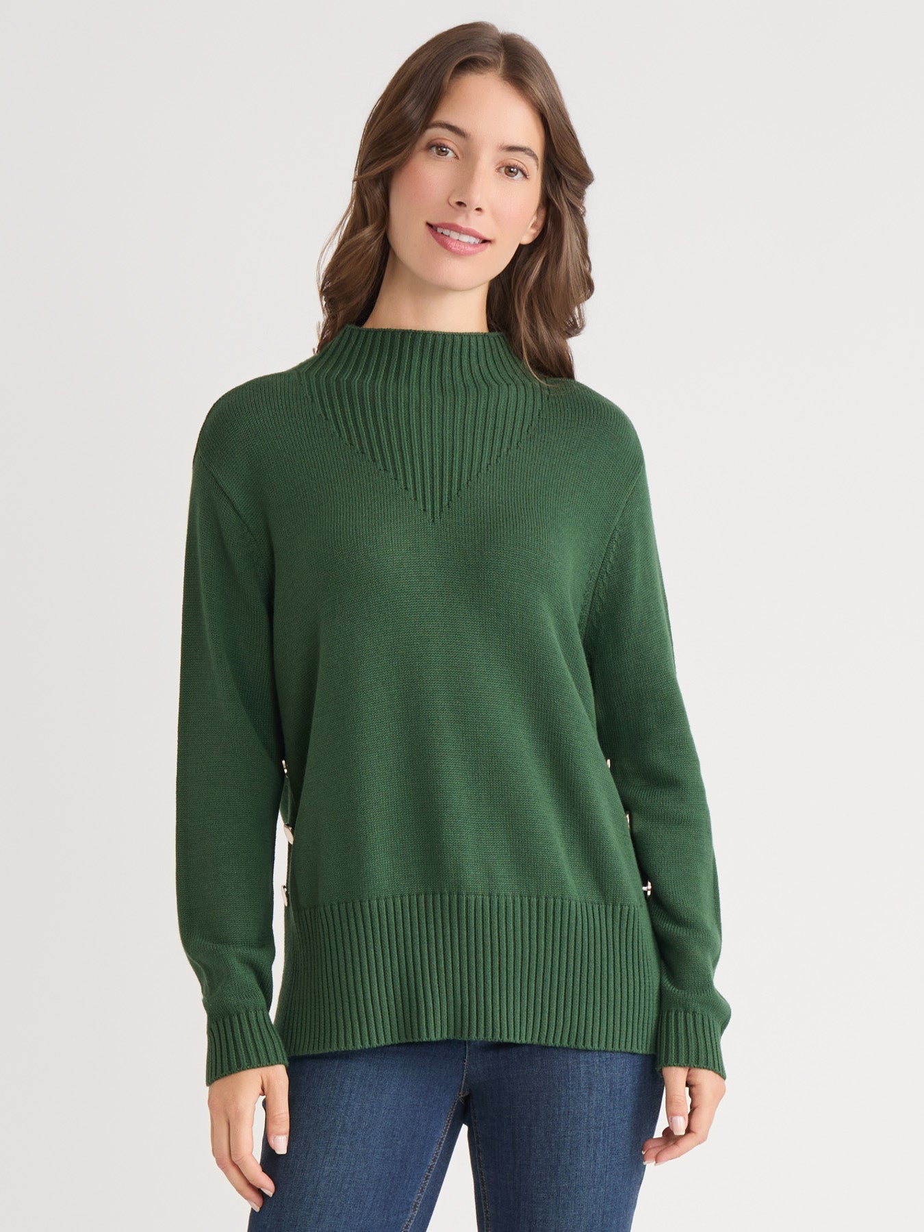 Side Button Sweater Mock Neck Sweater