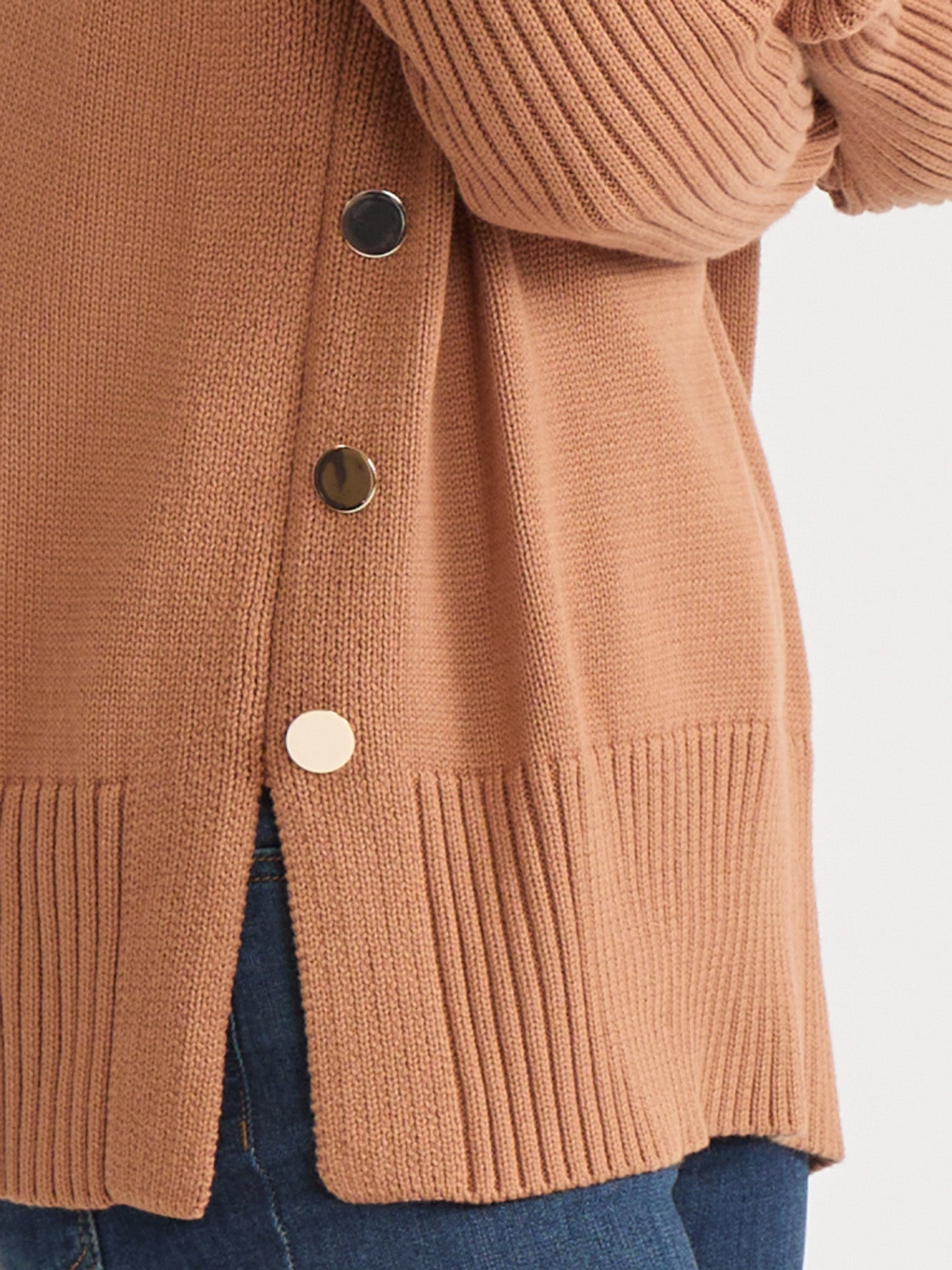 Side Button Sweater Mock Neck Sweater
