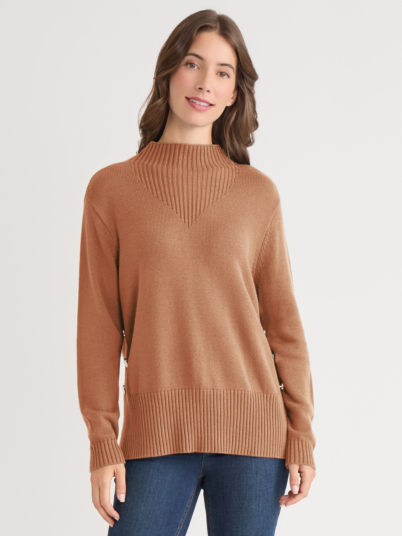 Side Button Sweater Mock Neck Sweater
