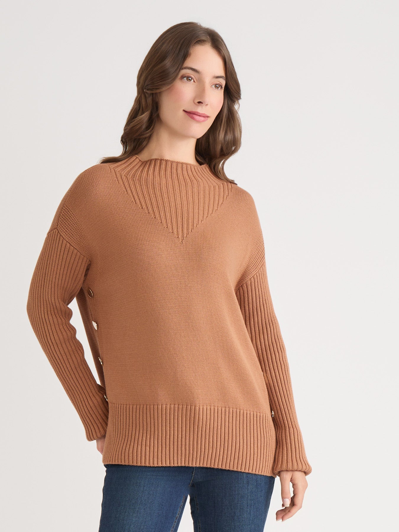 Side Button Sweater Mock Neck Sweater