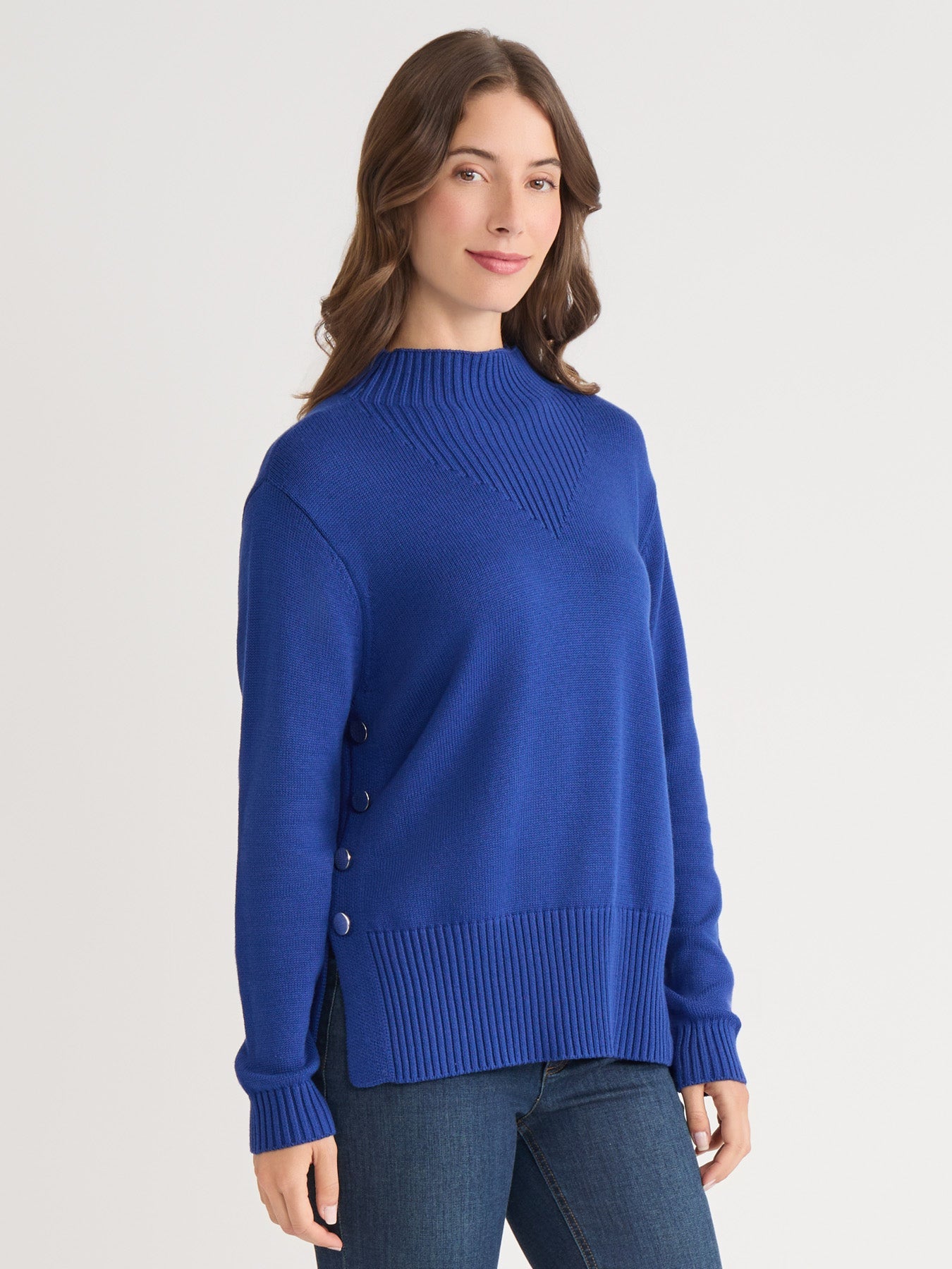 Side Button Sweater Mock Neck Sweater