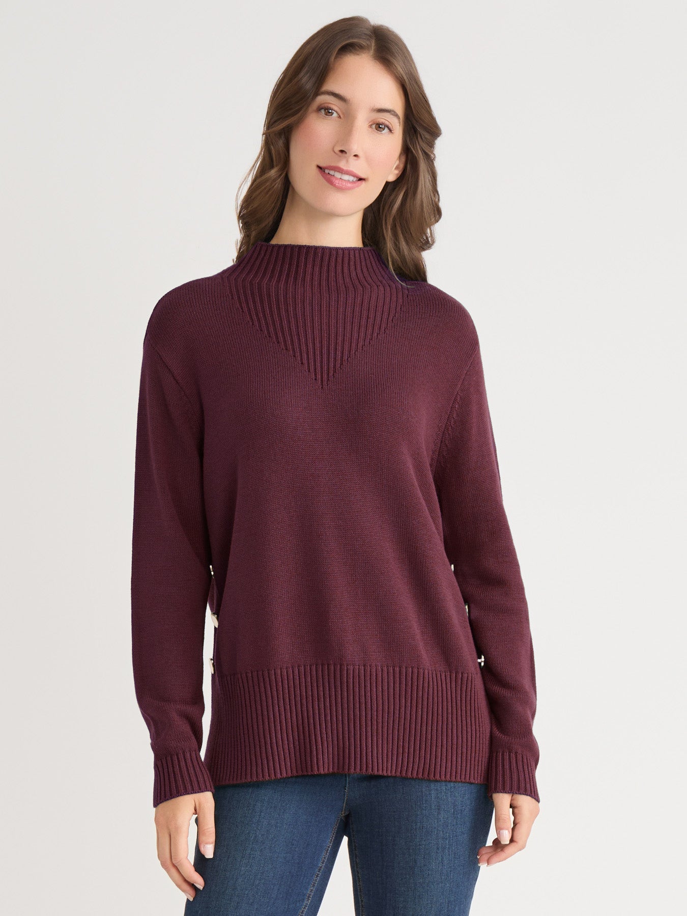 Side Button Sweater Mock Neck Sweater