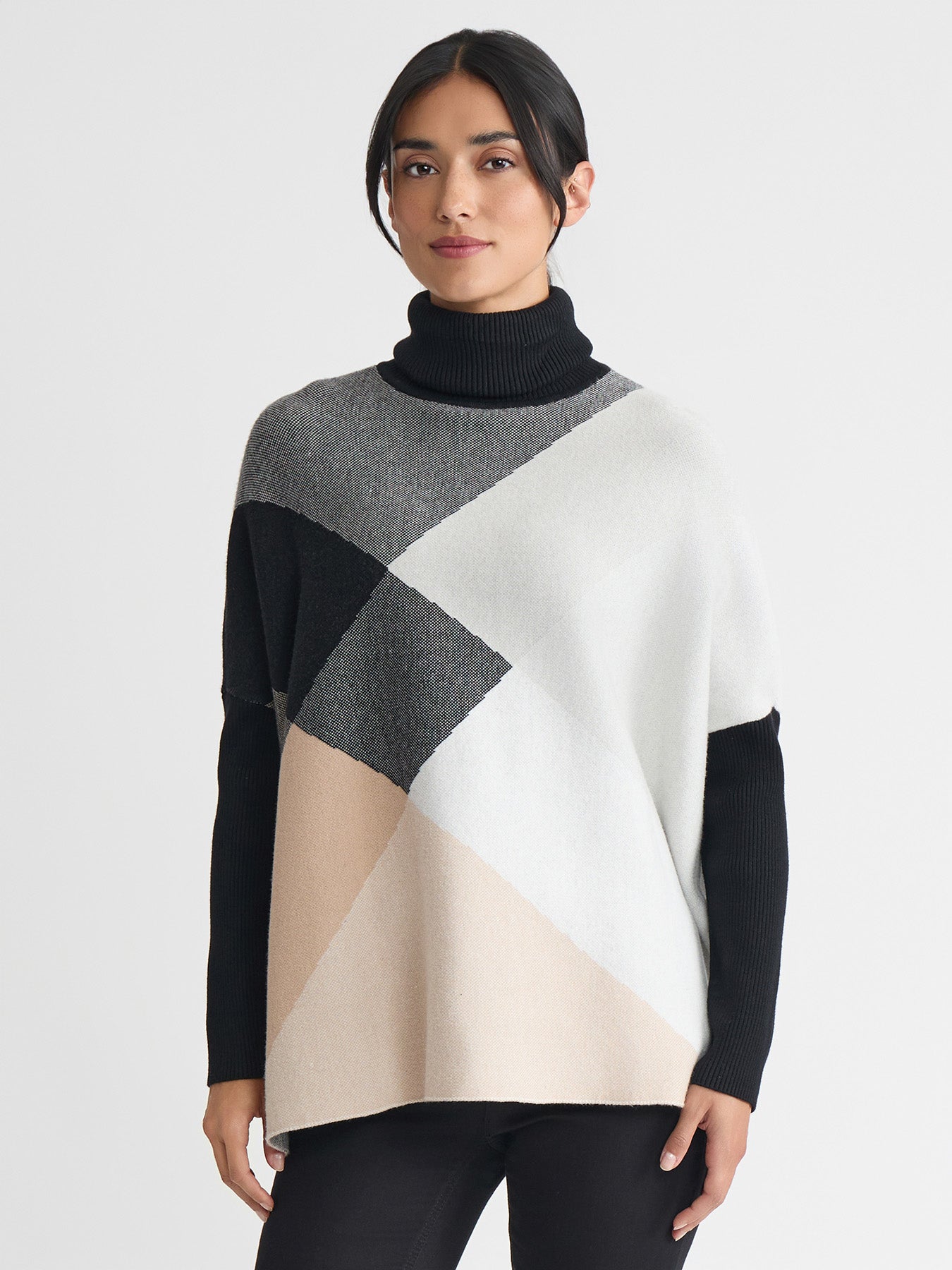 Petite Turtleneck Colorblock Pullover