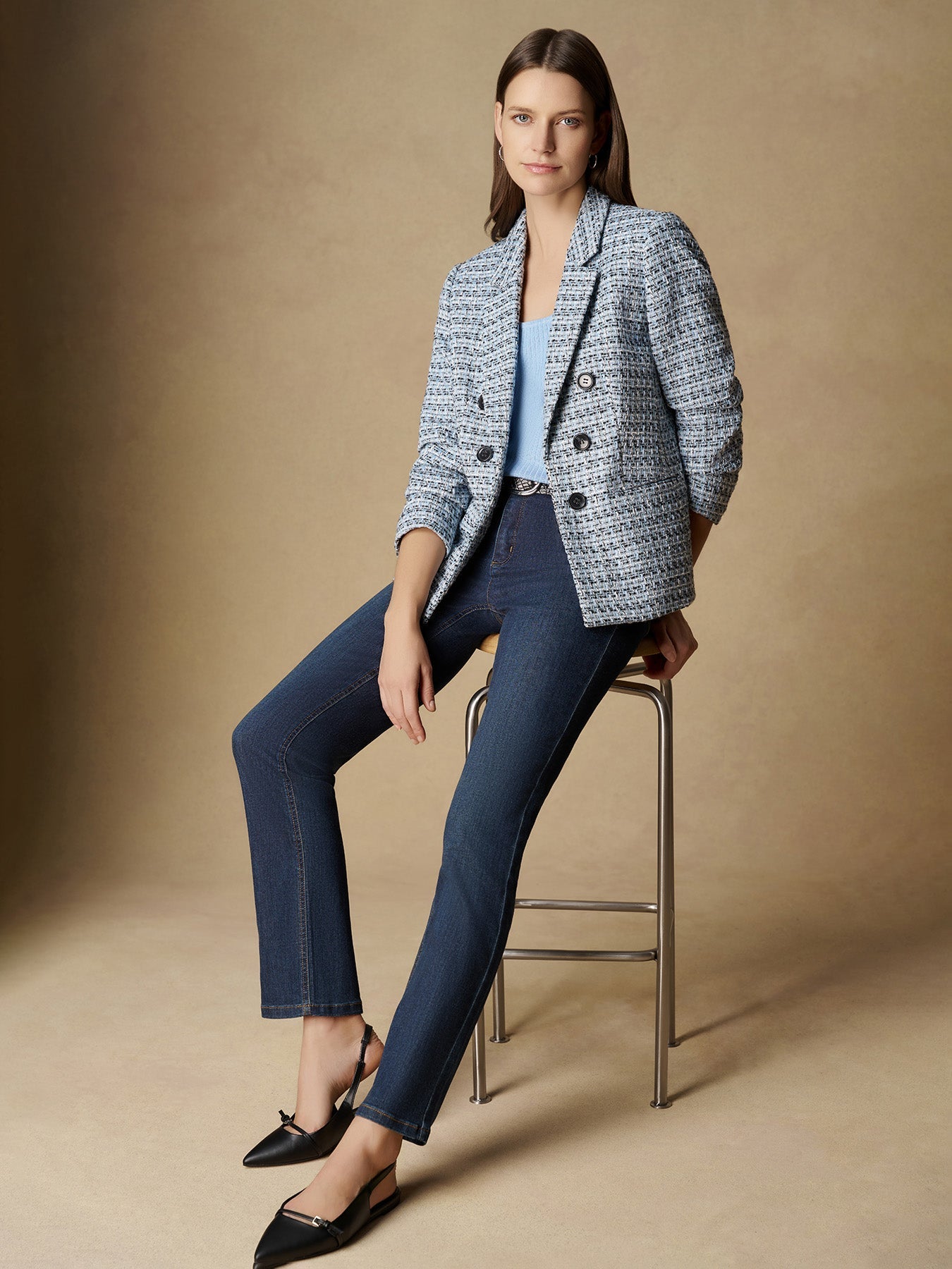 Faux Double Breasted Jacket, Tweed