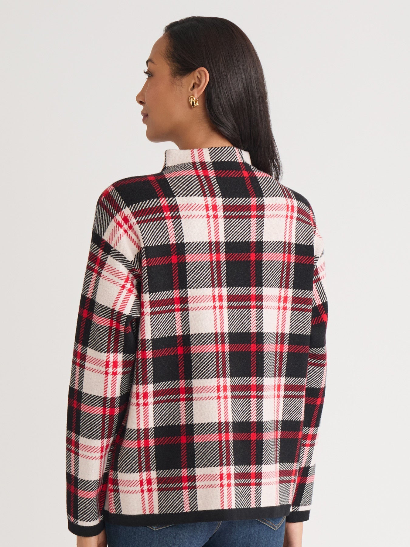 Petite Plaid Mock Neck Sweater