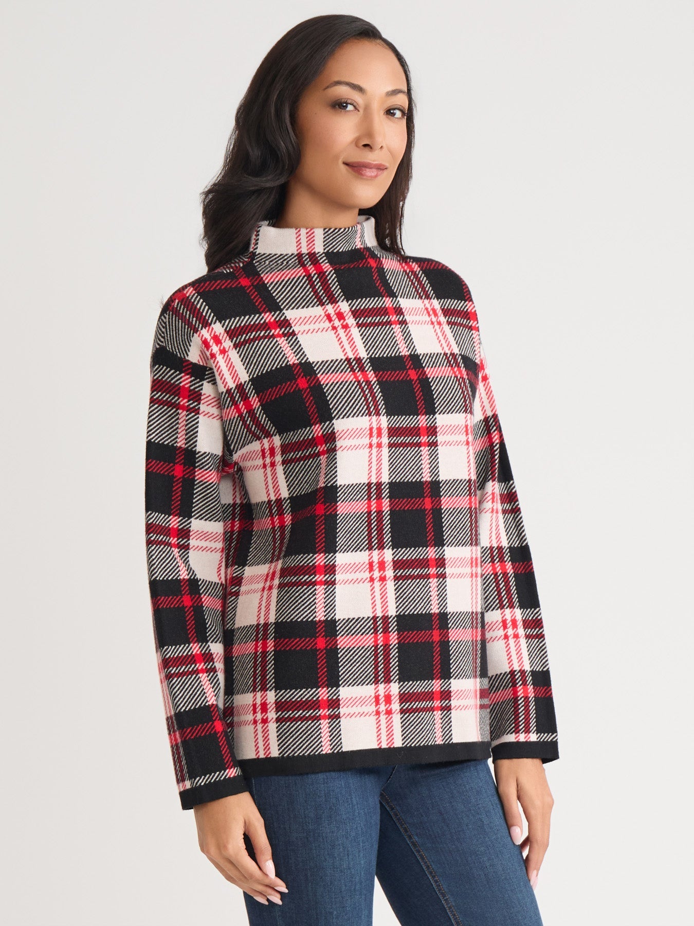 Petite Plaid Mock Neck Sweater