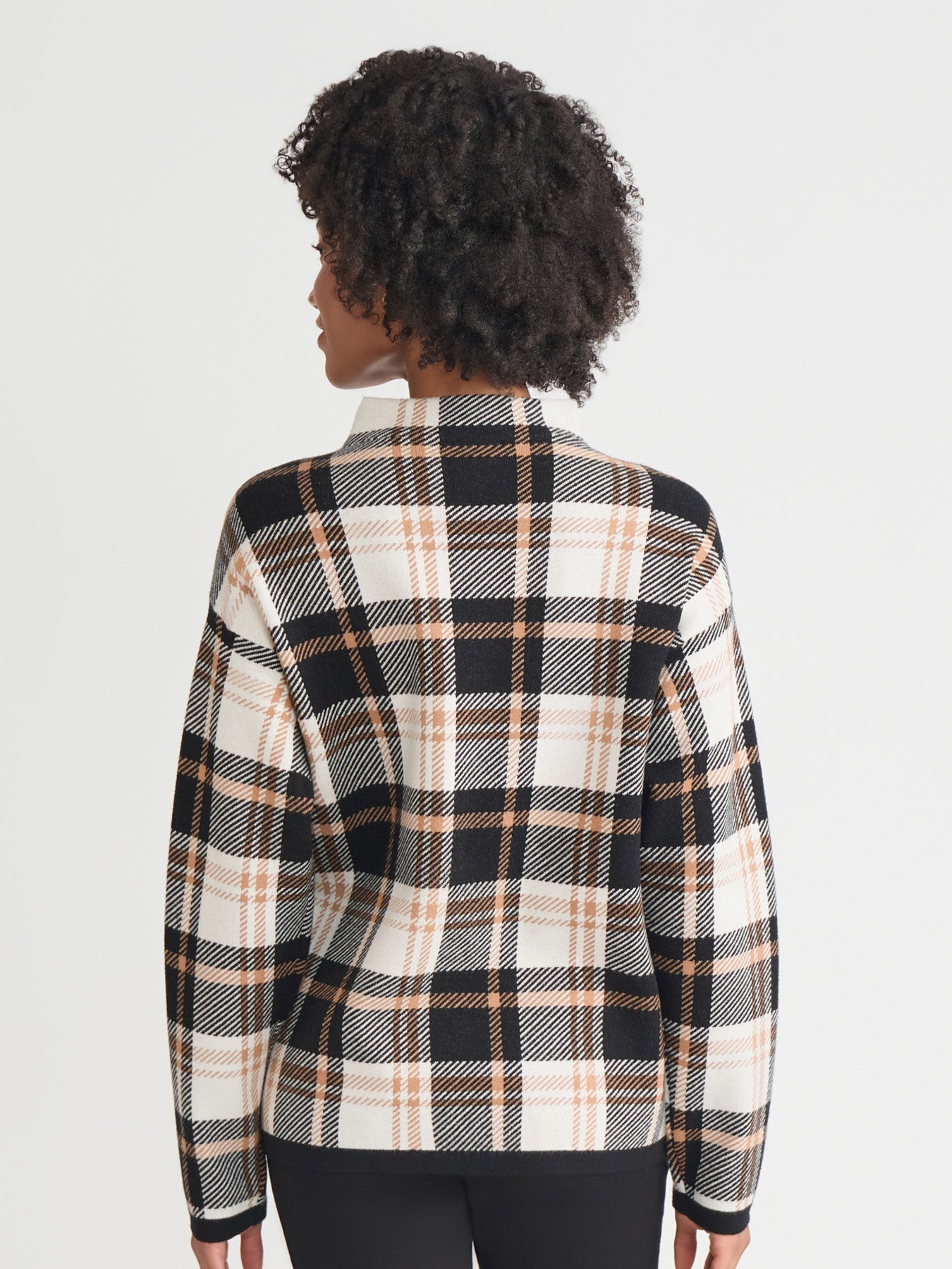 Plaid Funnel Neck Sweater