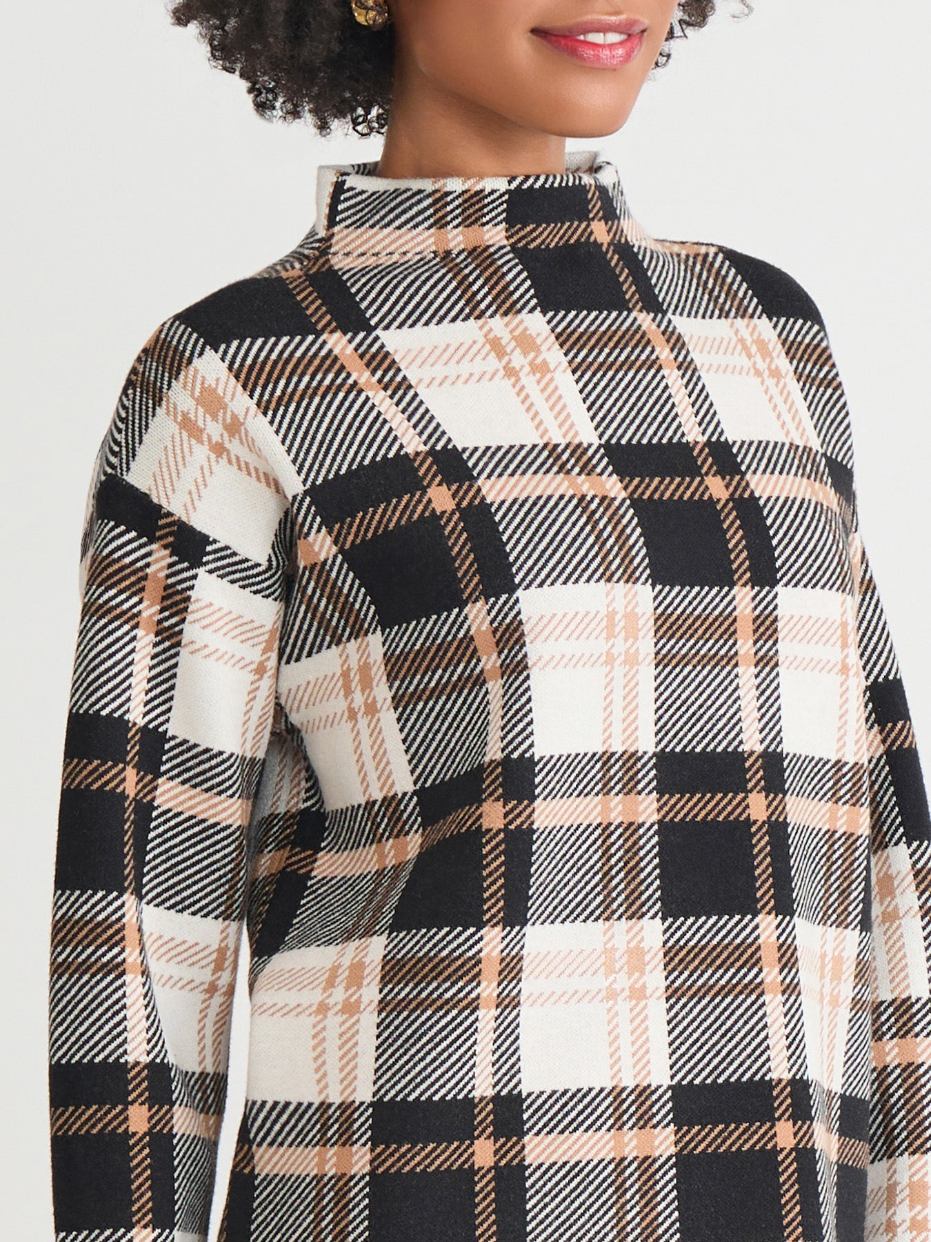 Plus Plaid Funnel Neck Sweater