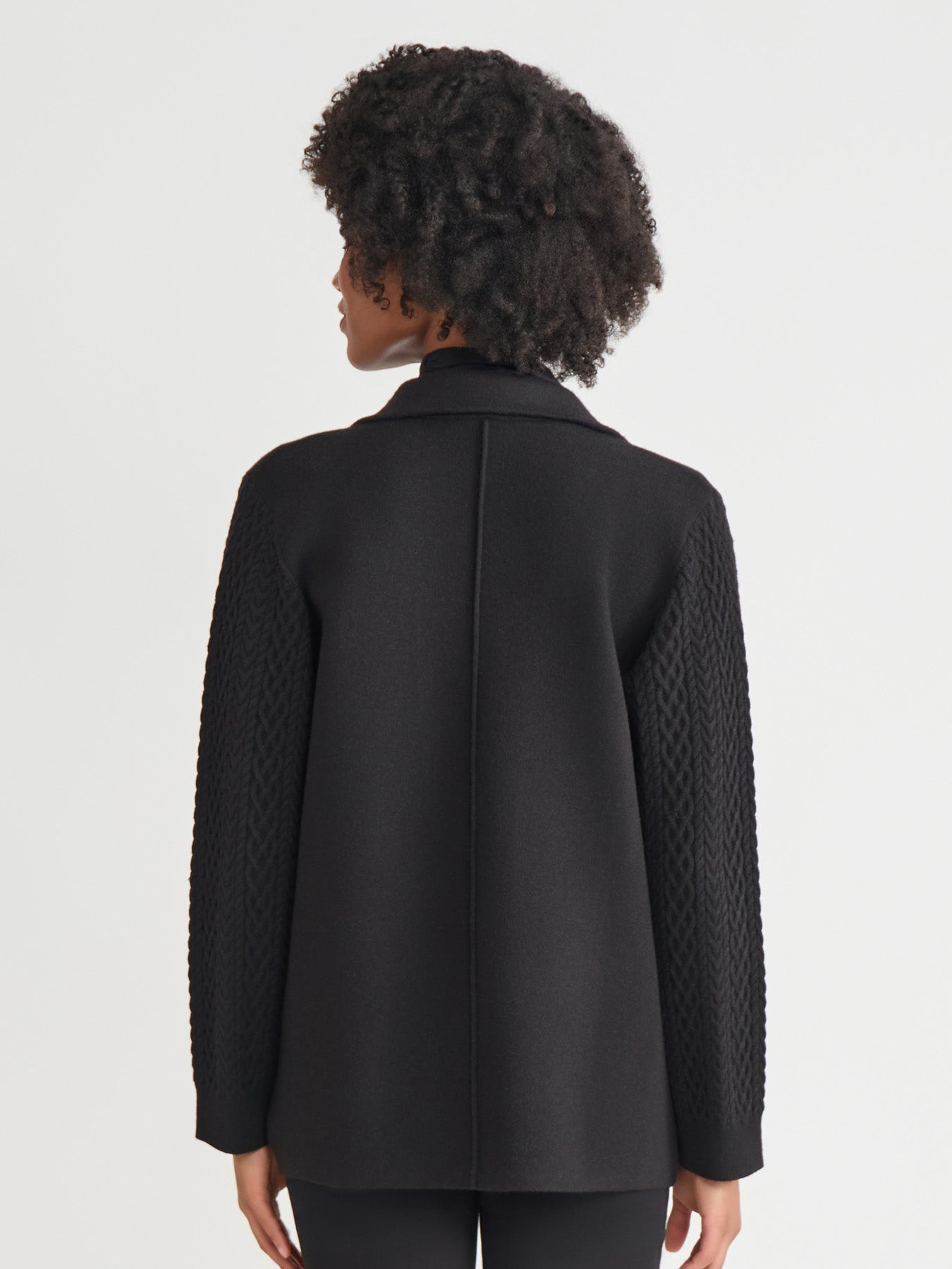Petite Notch Collar Cable Knit Sleeve Blazer