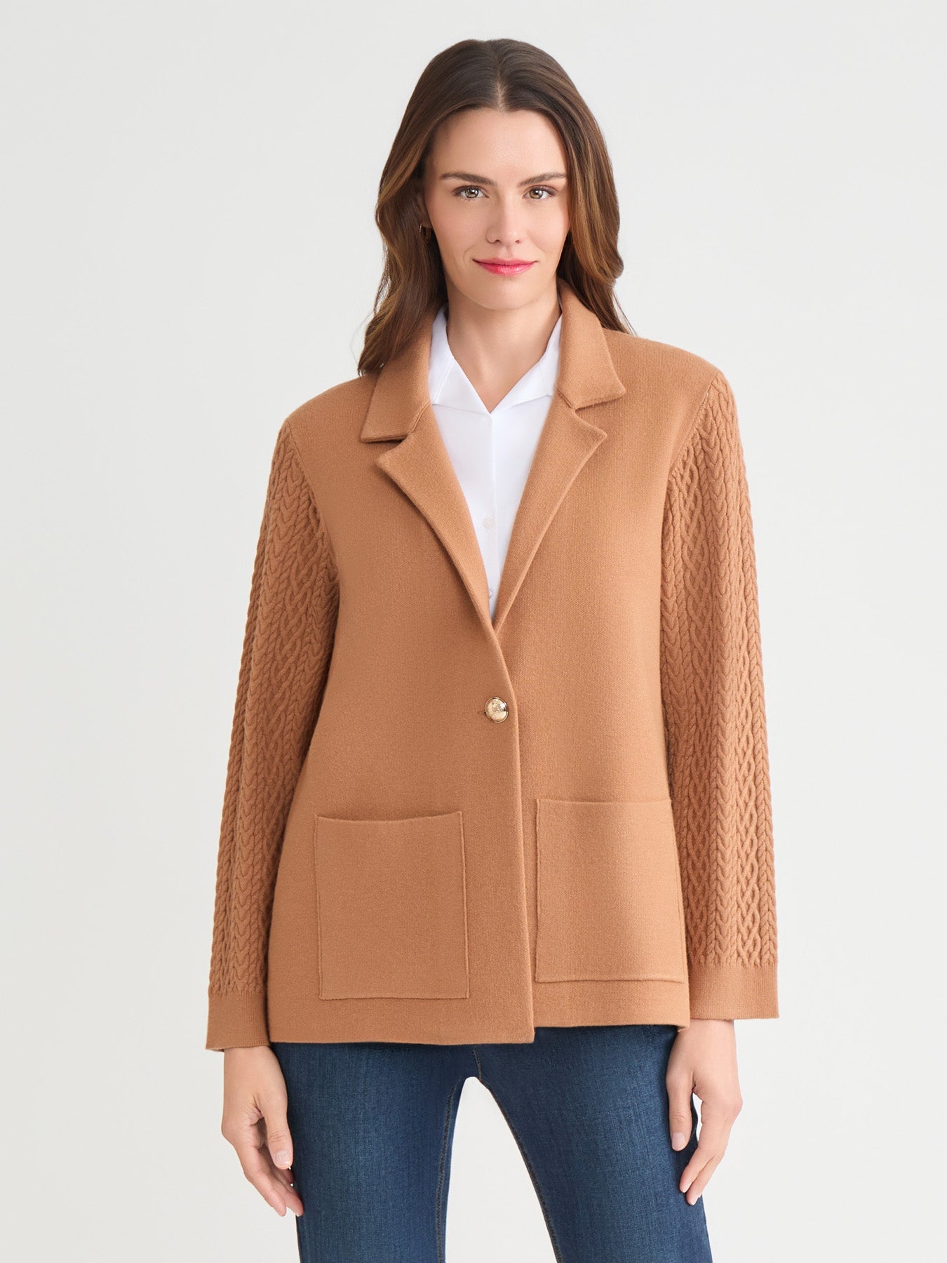 Notch Collar Cable Knit Sleeve Blazer