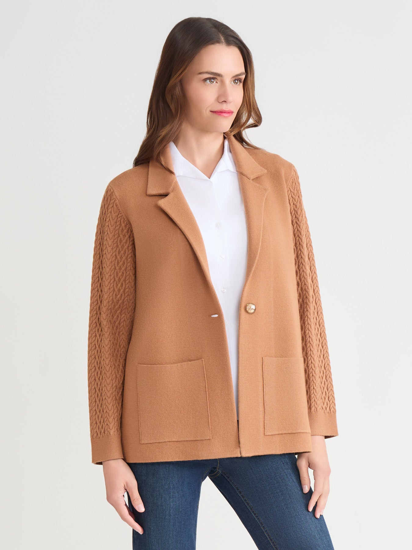 Notch Collar Cable Knit Sleeve Blazer