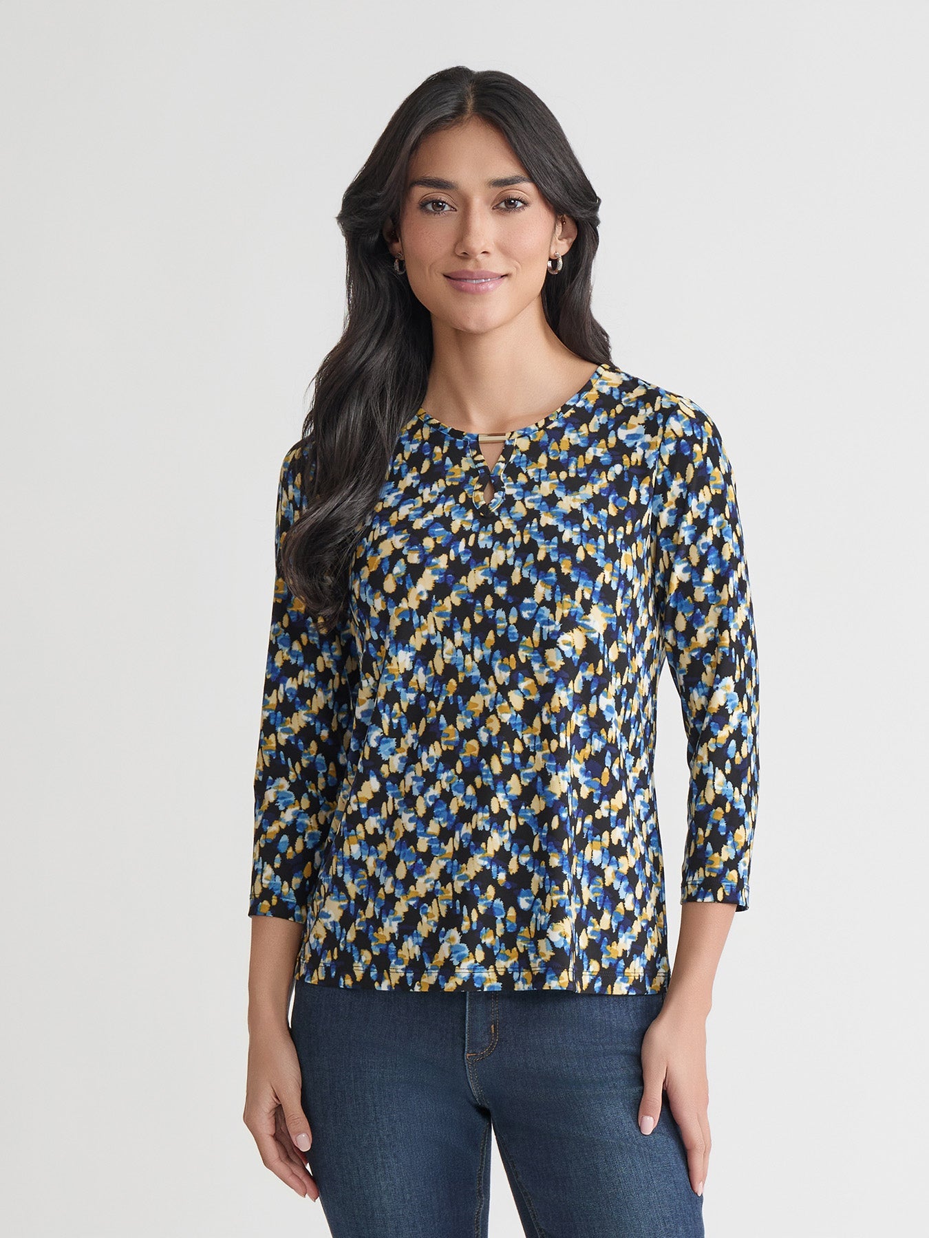 Petite Keyhole Noodle Top, Printed Everyday Knit