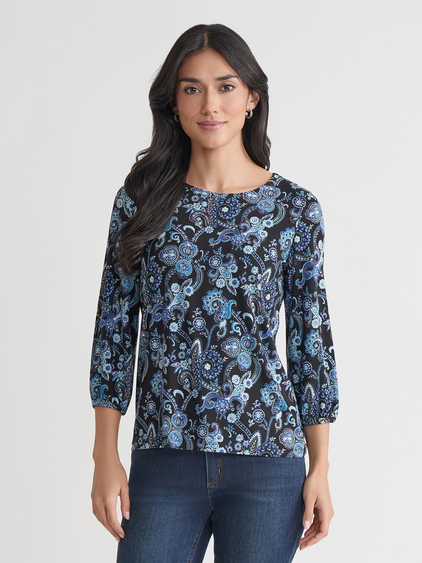 Petite Puff Sleeve Crew Neck, Printed Everyday Knit