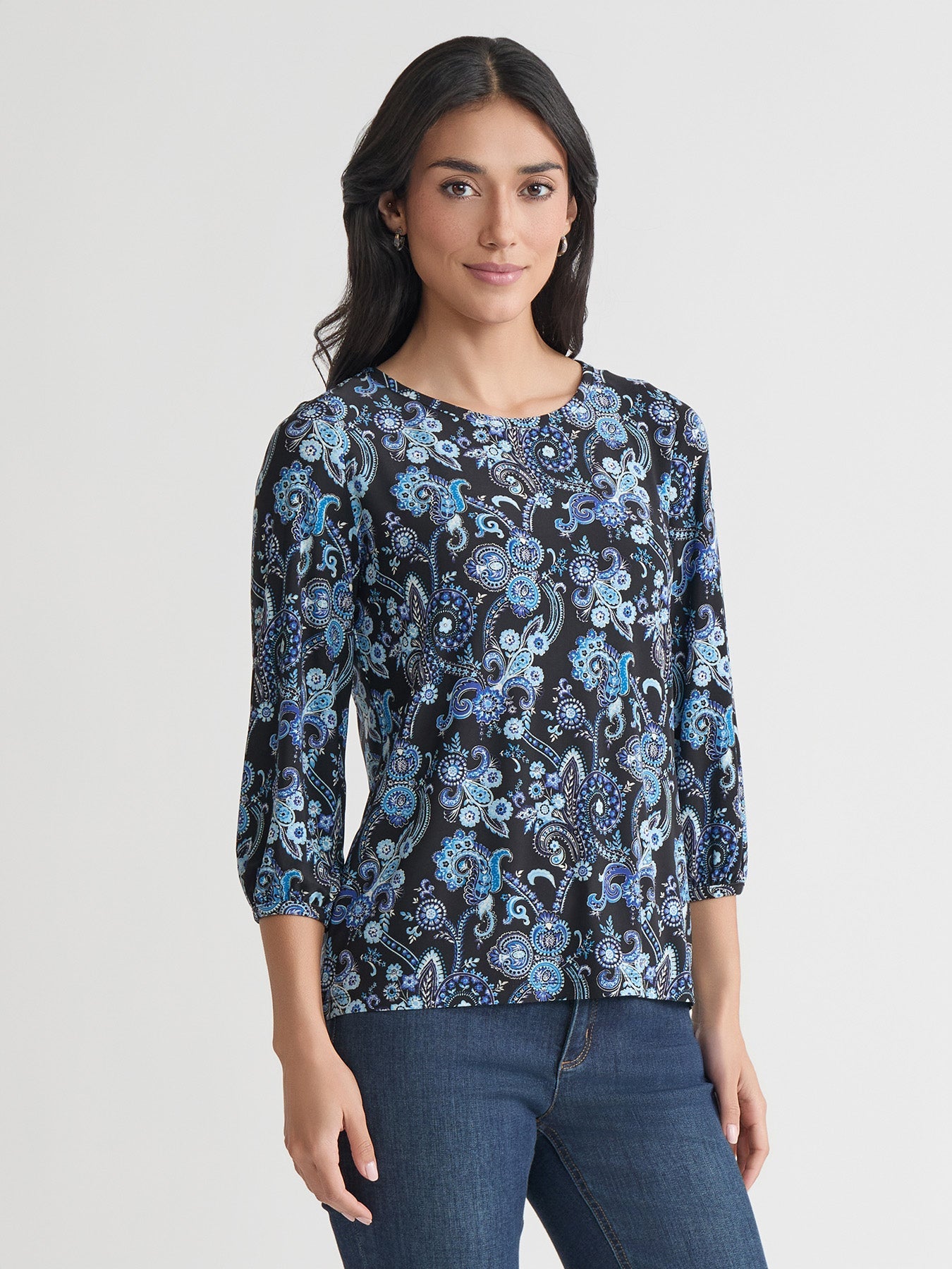 Plus Puff Sleeve Crew Neck, Printed Everyday Knit