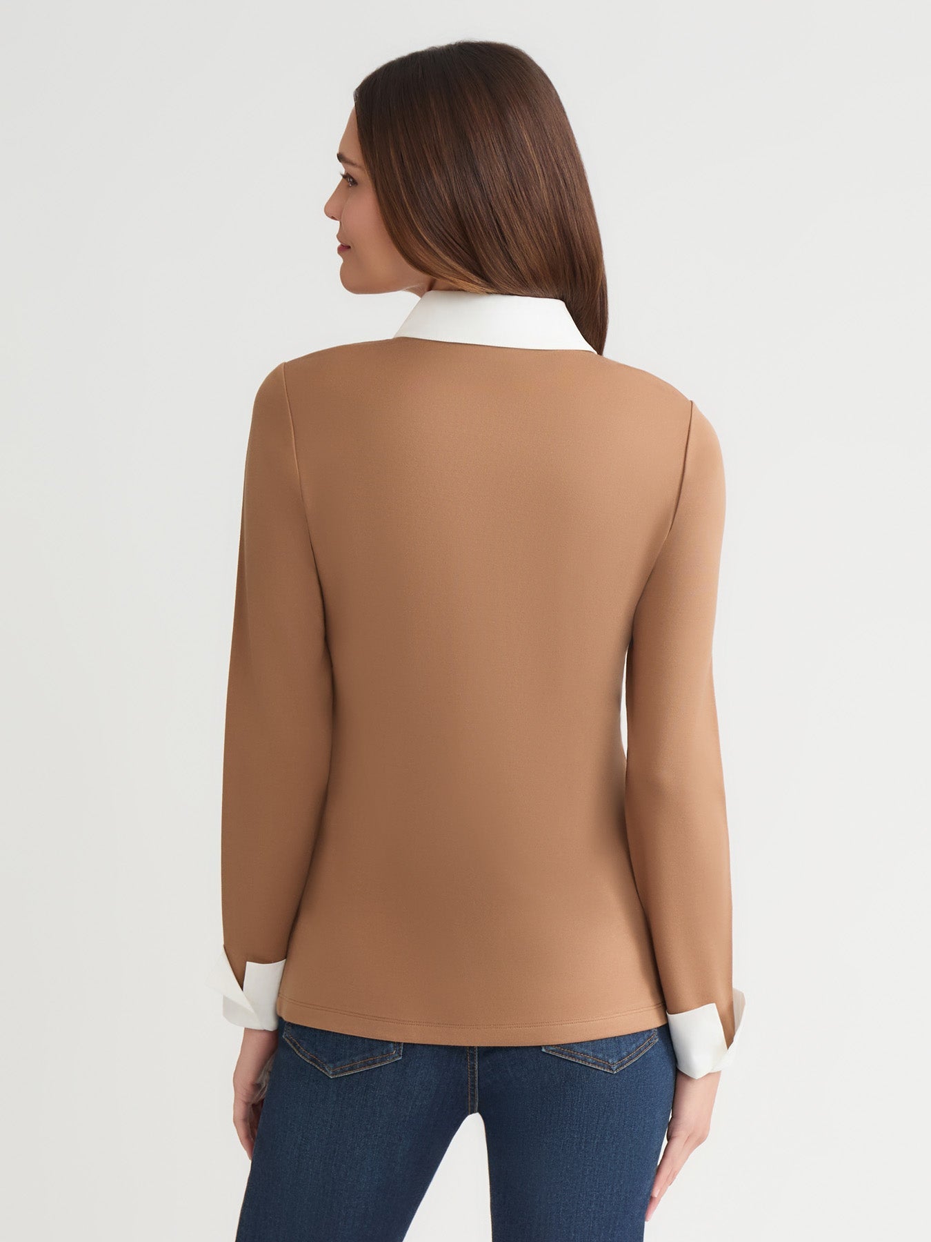 Petite Collared Shirt V-Neck Two-Fer Top, Serenity Knit