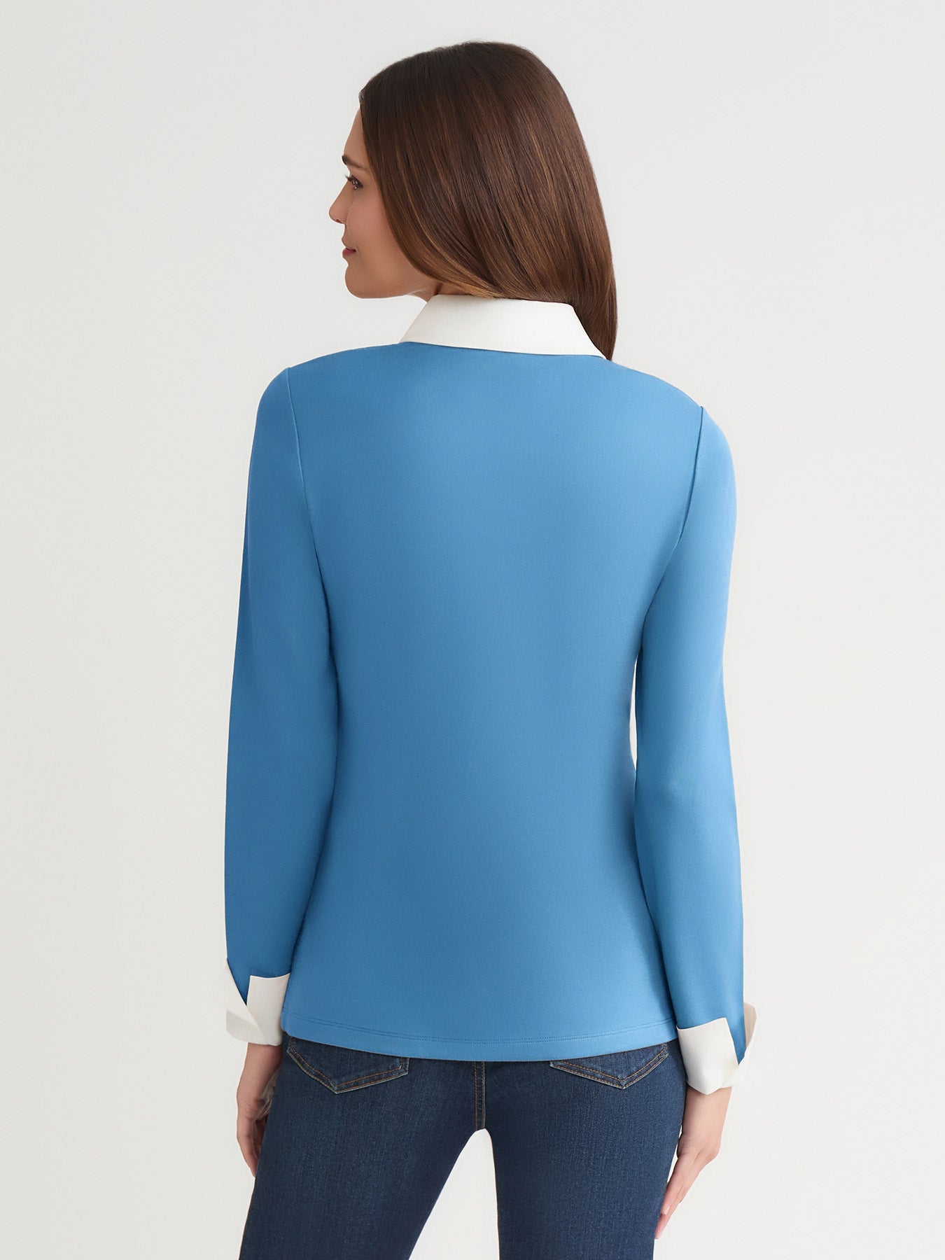 V-Neck Twofer, Serenity Knit Poplin