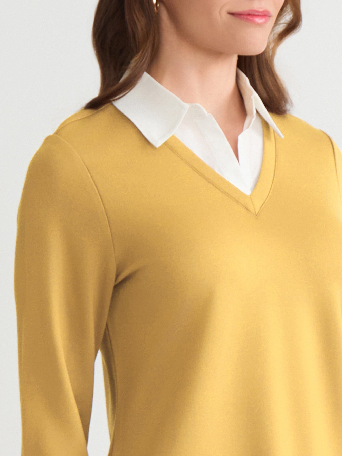 V-Neck Twofer, Serenity Knit Poplin