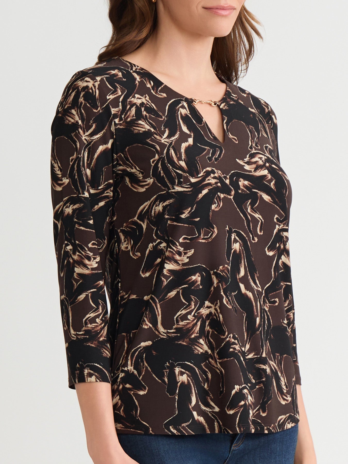 Petite Keyhole Neck Print Pullover Top