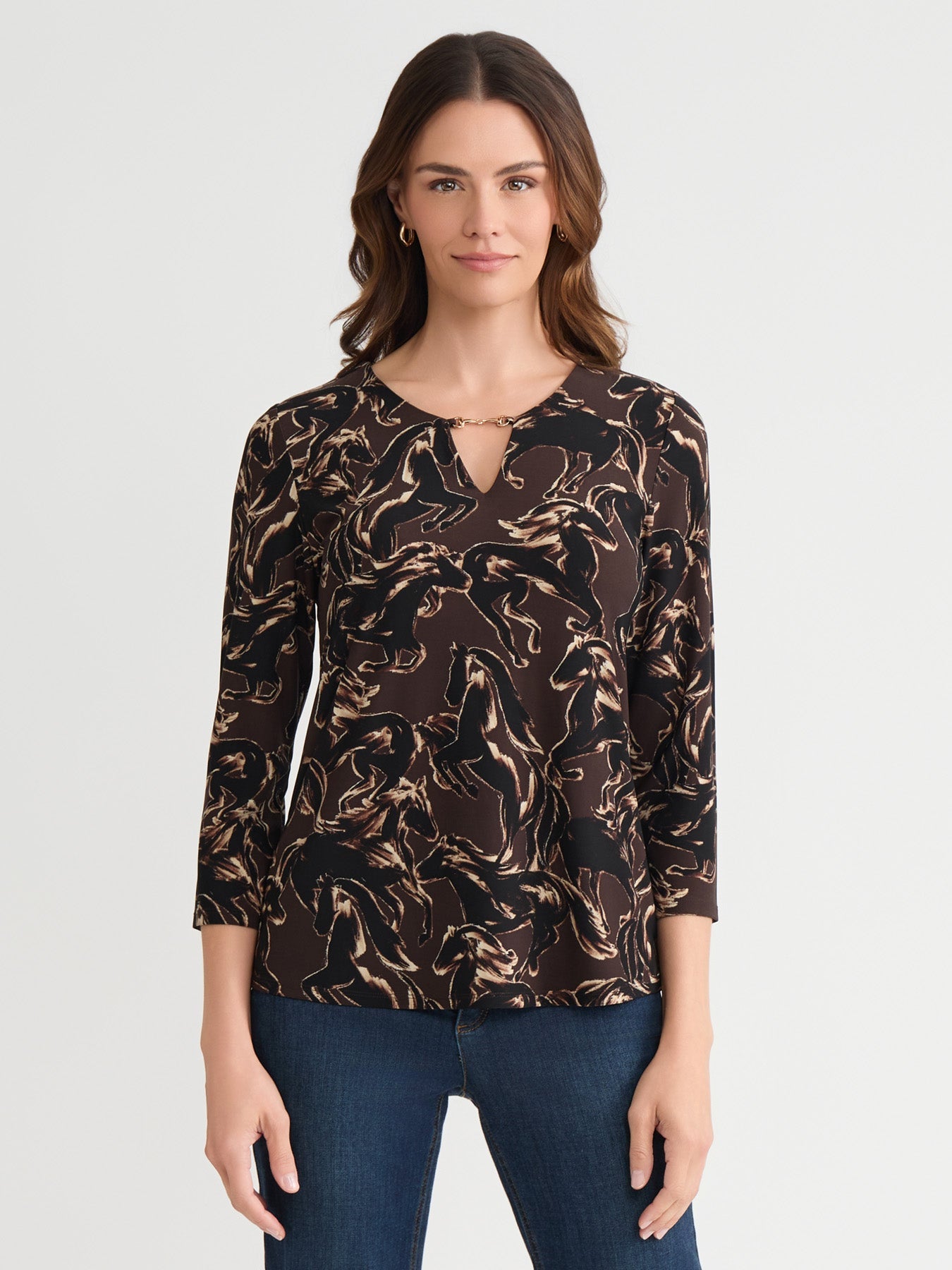 Petite Keyhole Neck Print Pullover Top
