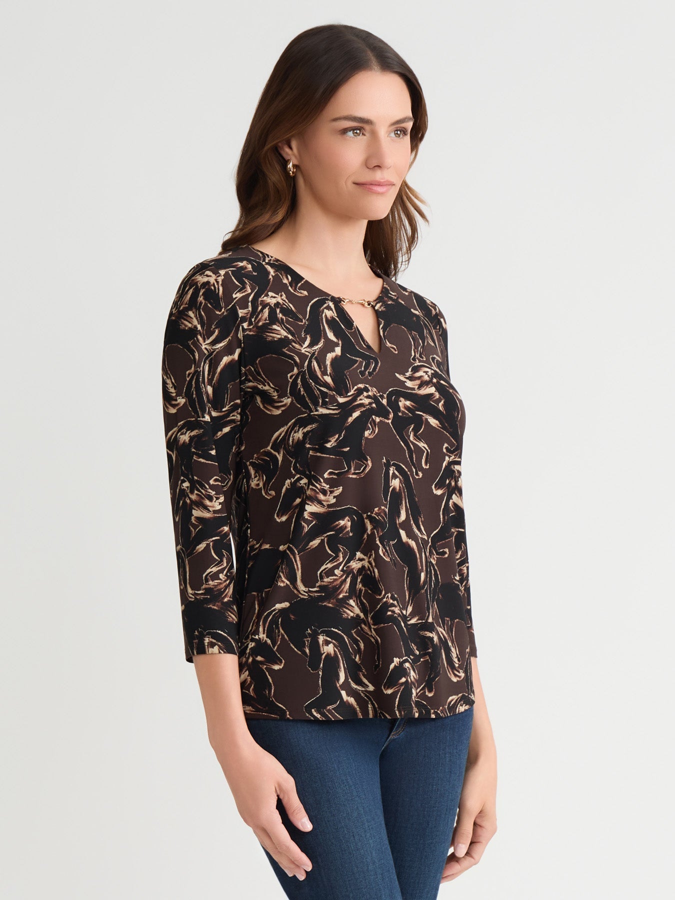 Keyhole Neck Print Pullover Top