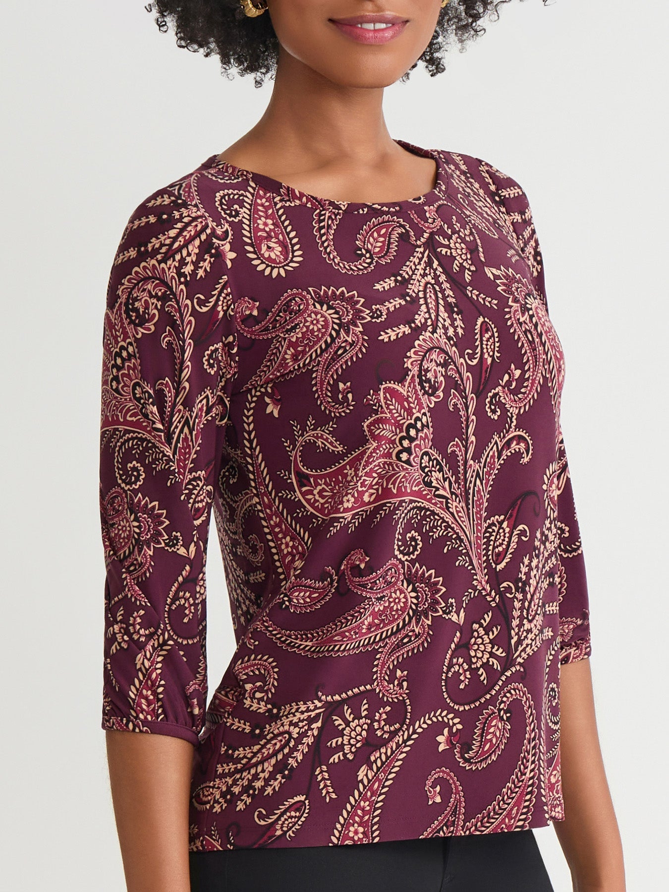 Petite Printed Moss Crepe Puff Sleeve Top