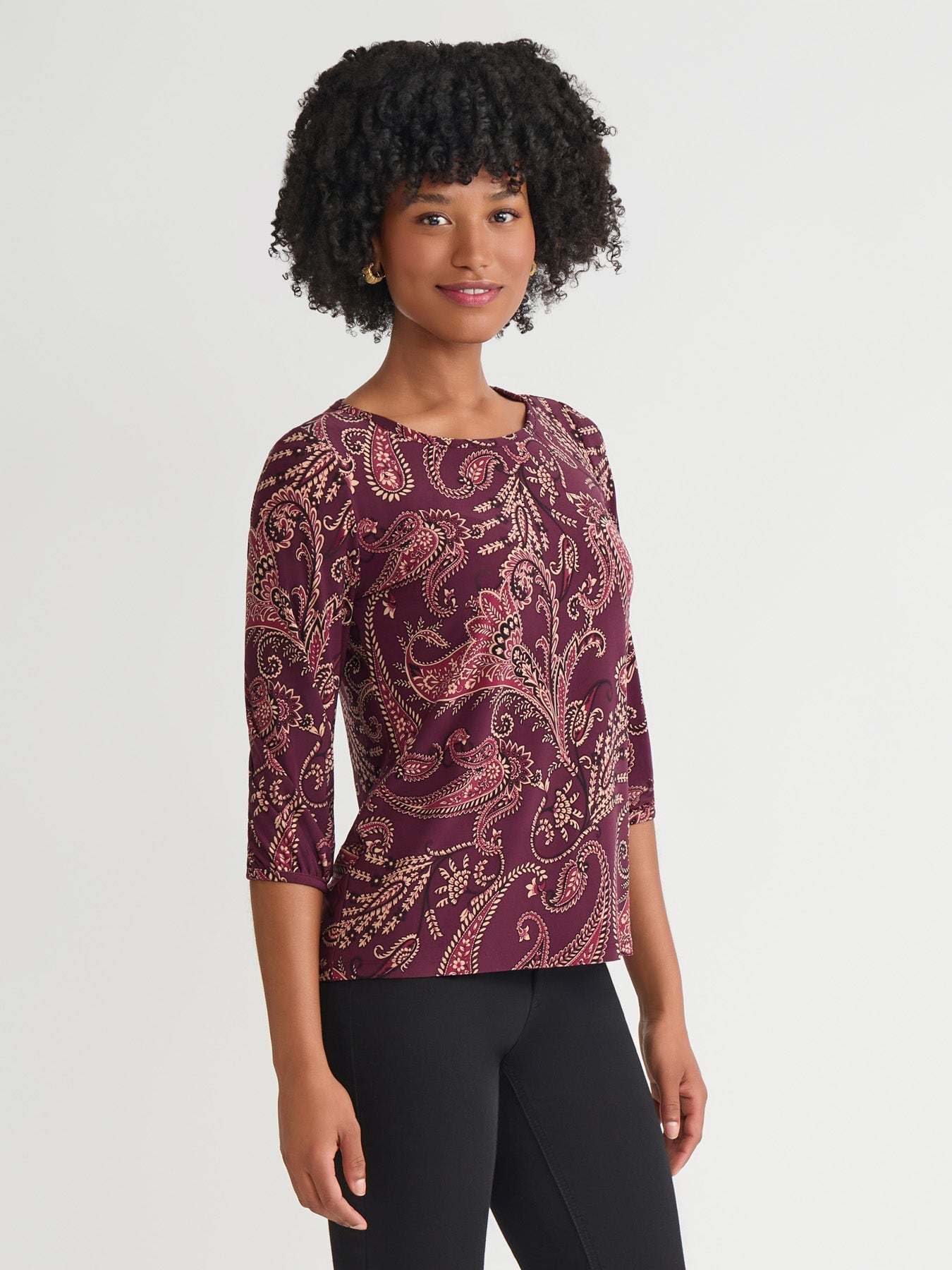Plus Printed Moss Crepe Puff Sleeve Top