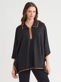 Contrast Trim Poncho, Serenity Knit