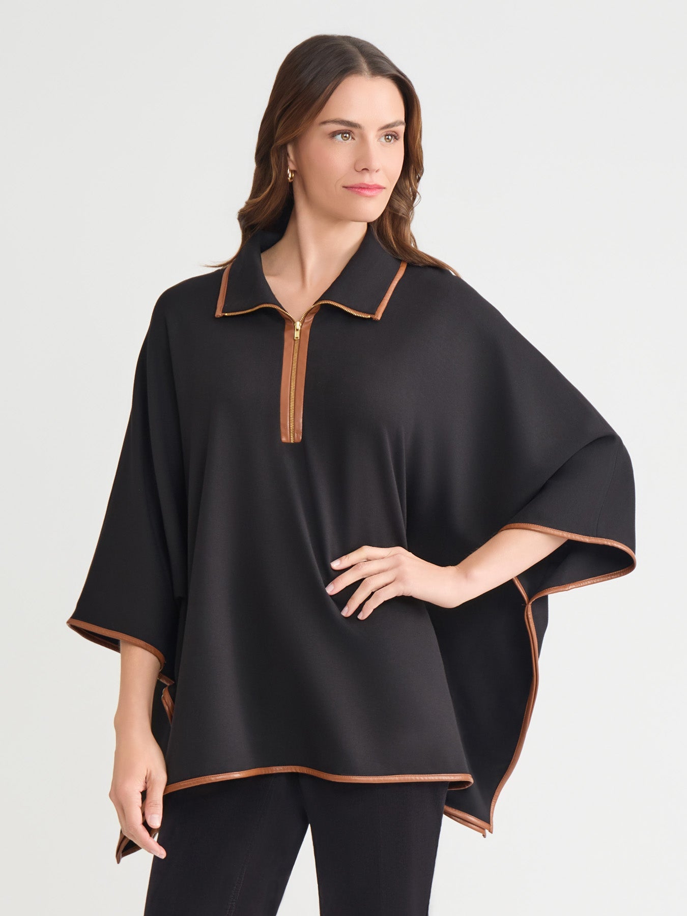 Plus Contrast Trim Poncho, Serenity Knit