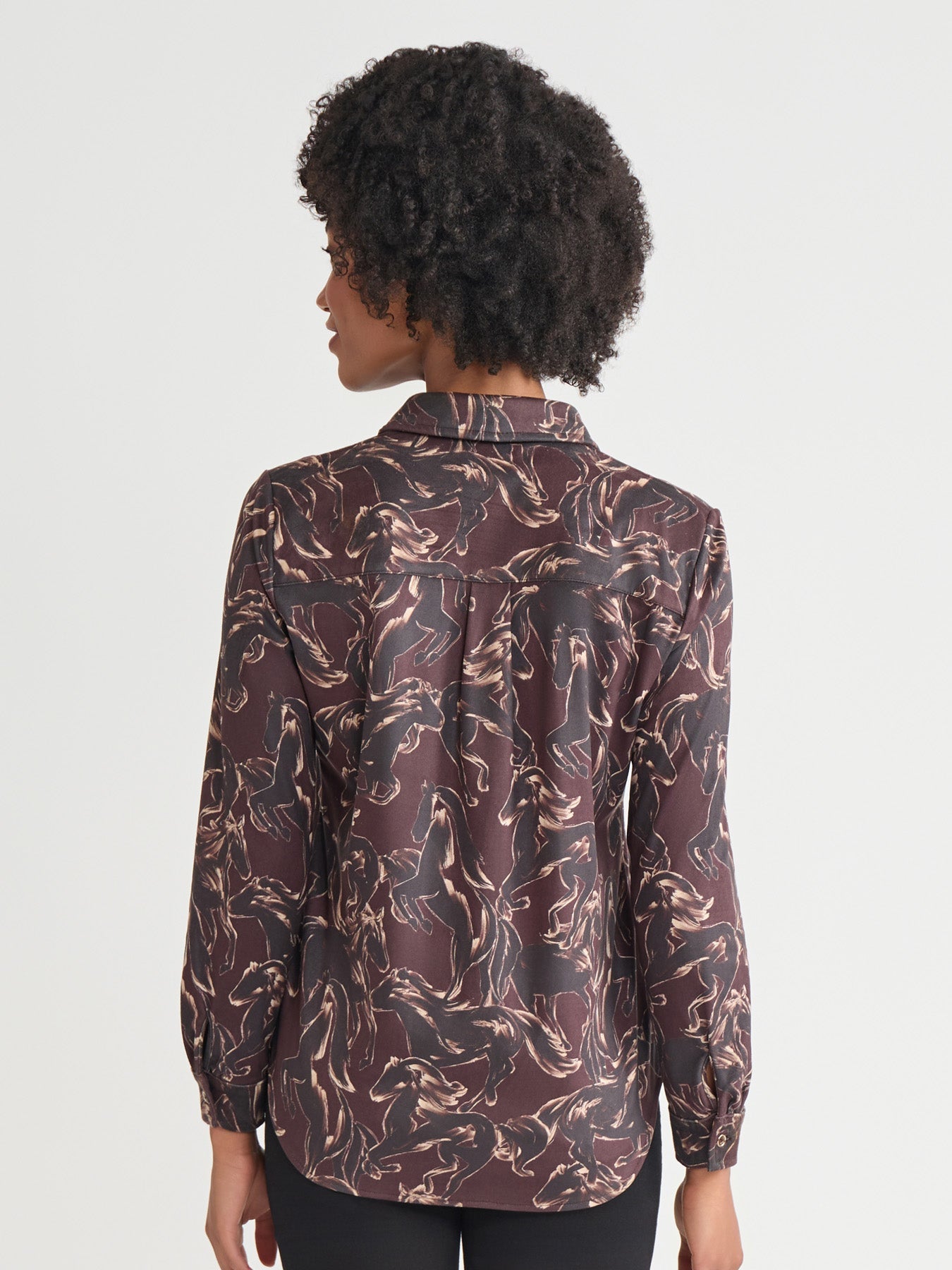 Printed Button Front Shirt, Faux Suede