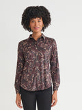 Printed Button Front Shirt, Faux Suede