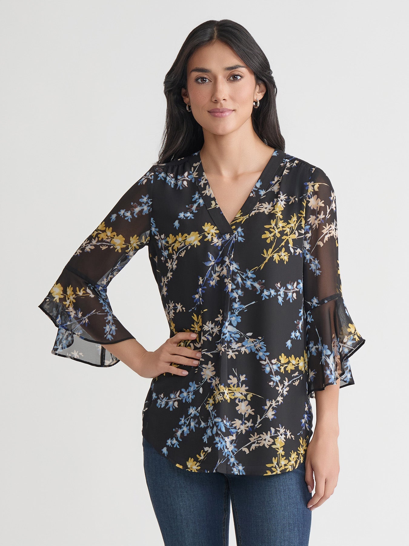 Flutter Sleeve Kelly Blouse, Jones Black Multi