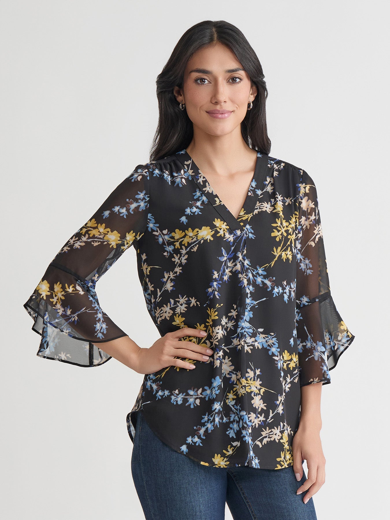 Flutter Sleeve Kelly Blouse, Jones Black Multi