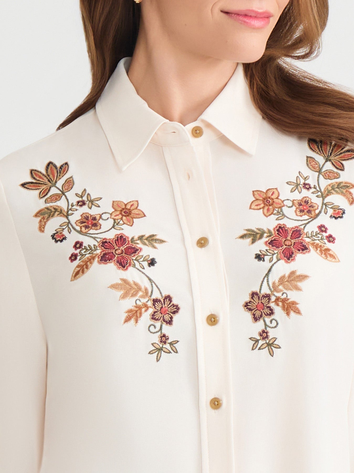 Embroidered Button-Front Shirt, Lyocell