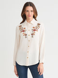 Embroidered Button-Front Shirt, Lyocell