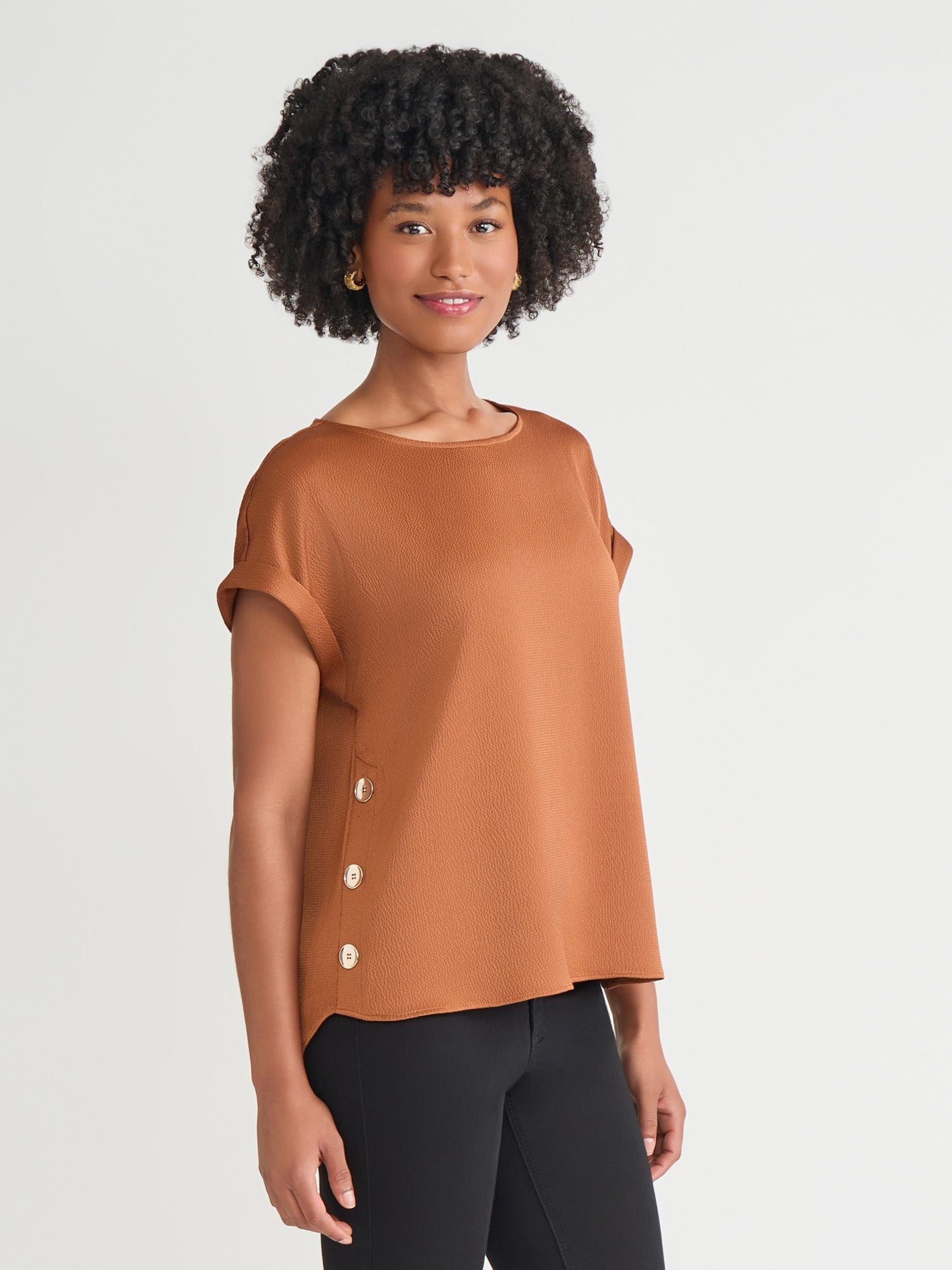 Side Button Blouse, Jasper Crepe