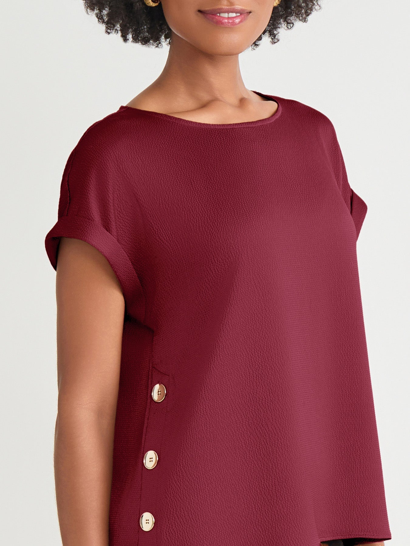 Petite Side Button Blouse, Jasper Crepe