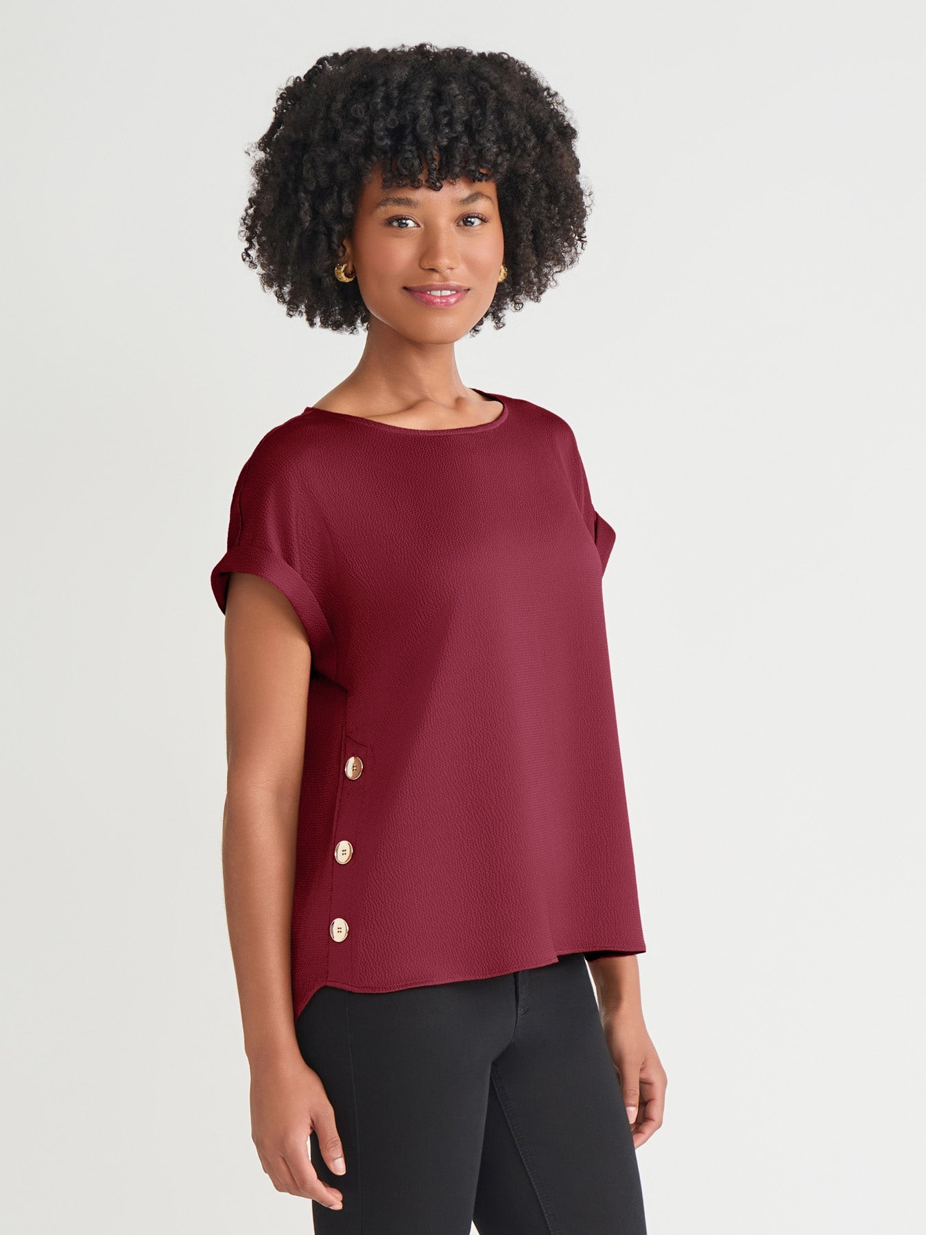 Side Button Blouse, Jasper Crepe
