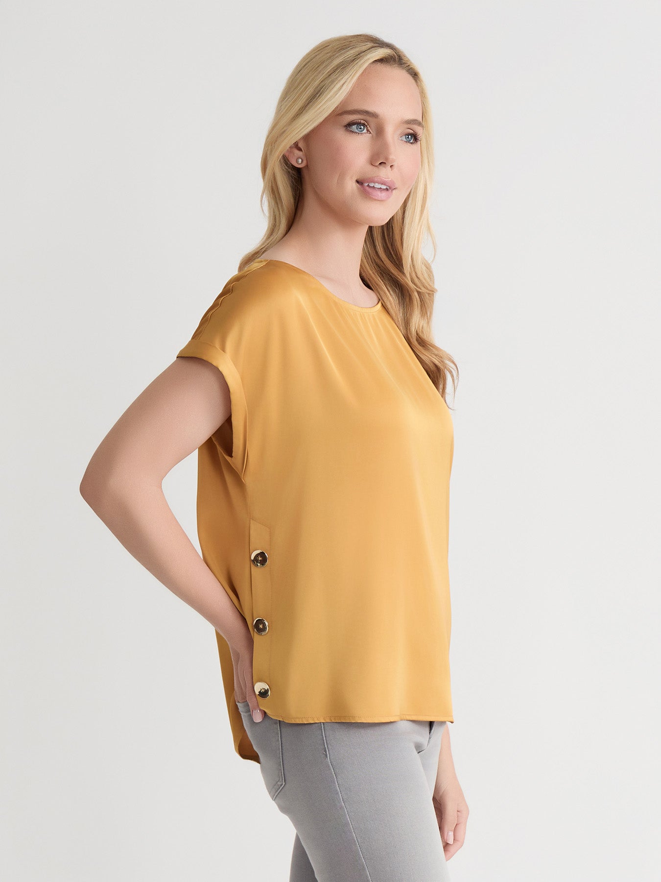 Side Button Blouse, Hammered Satin