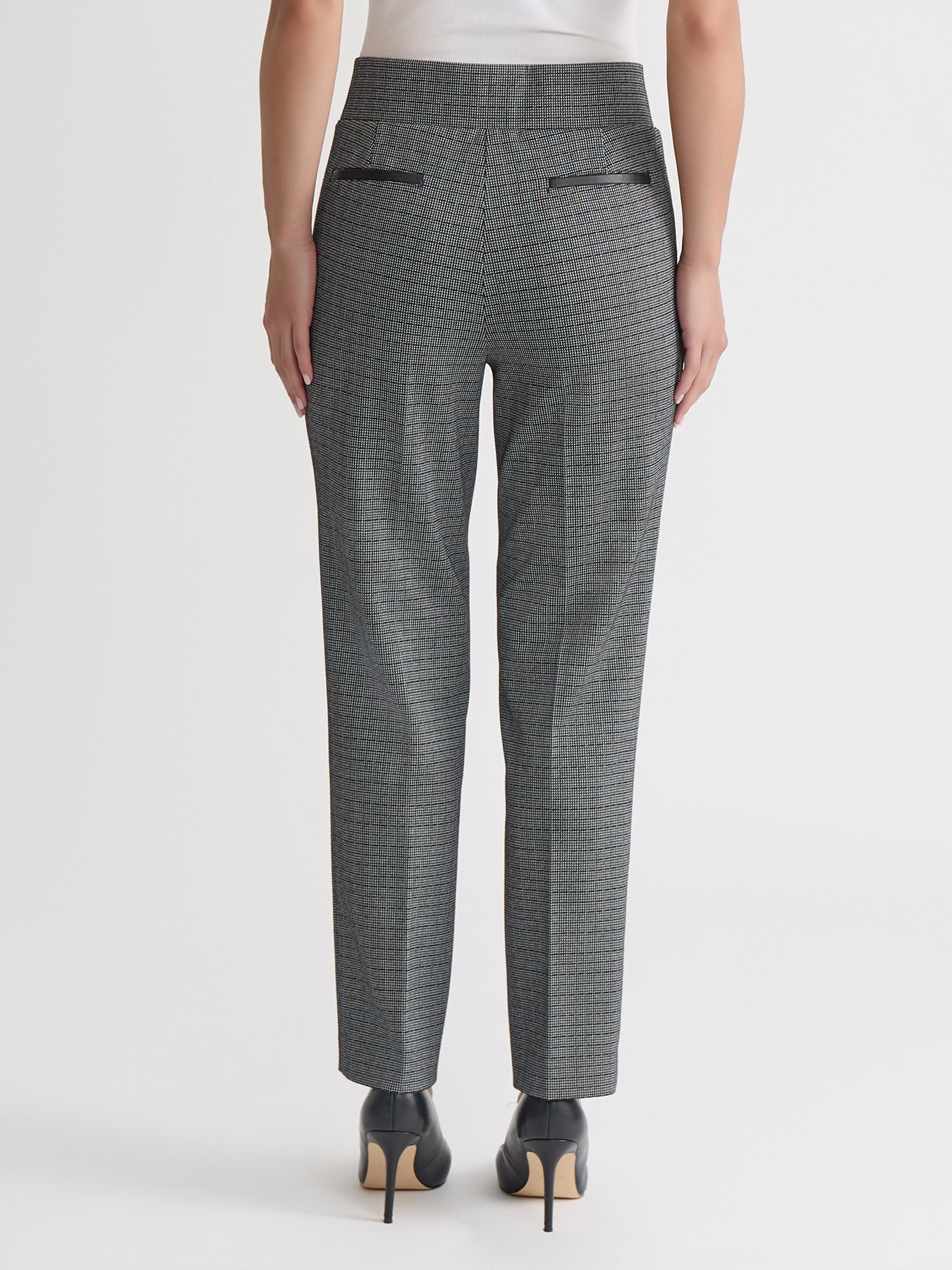 High Rise Wide Waistband Pants, Check Jacquard