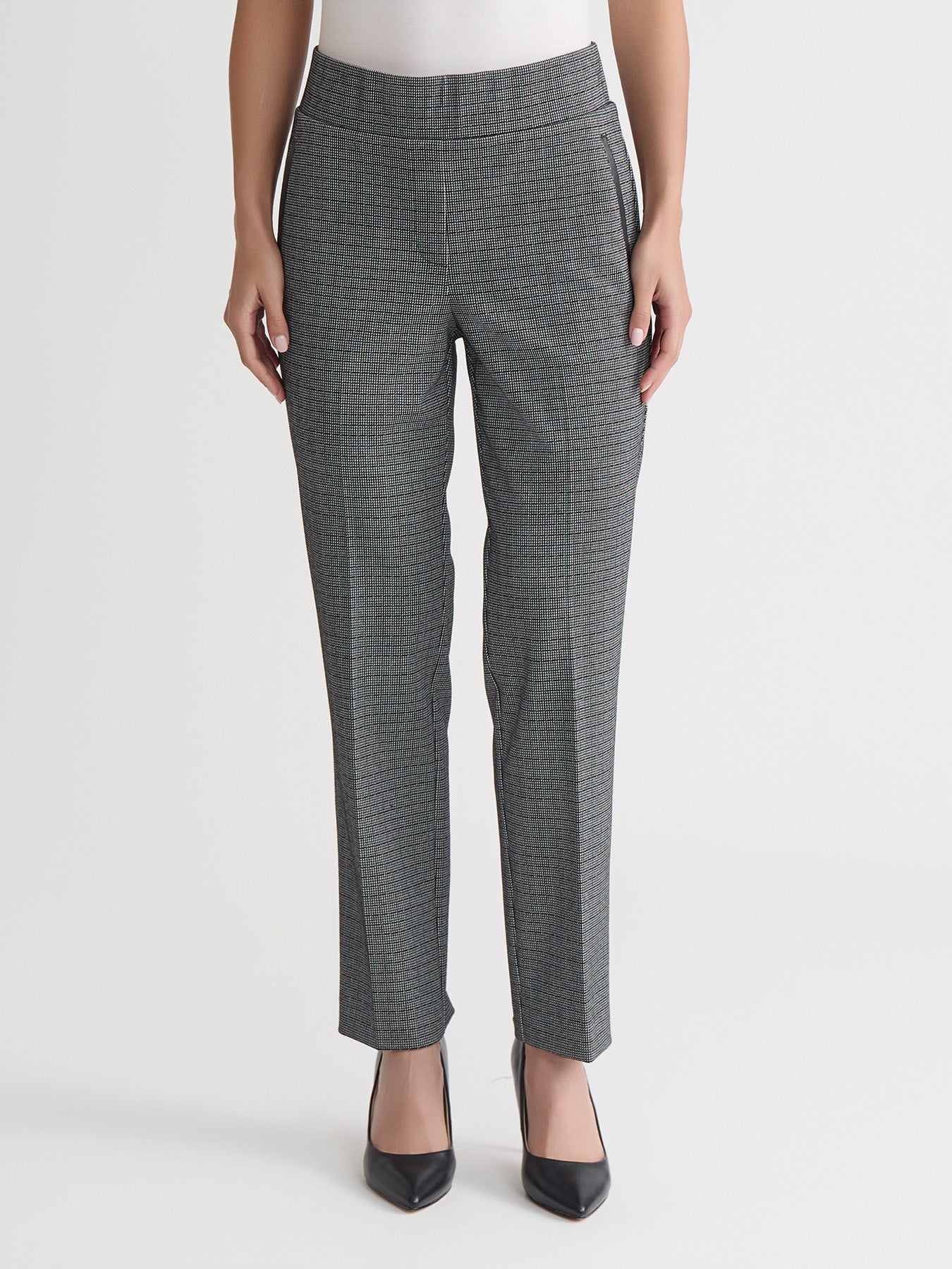 High Rise Wide Waistband Pants, Check Jacquard