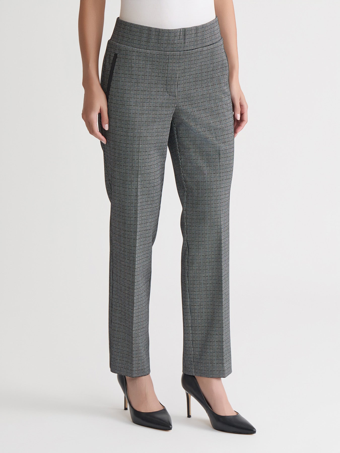 High Rise Wide Waistband Pants, Check Jacquard